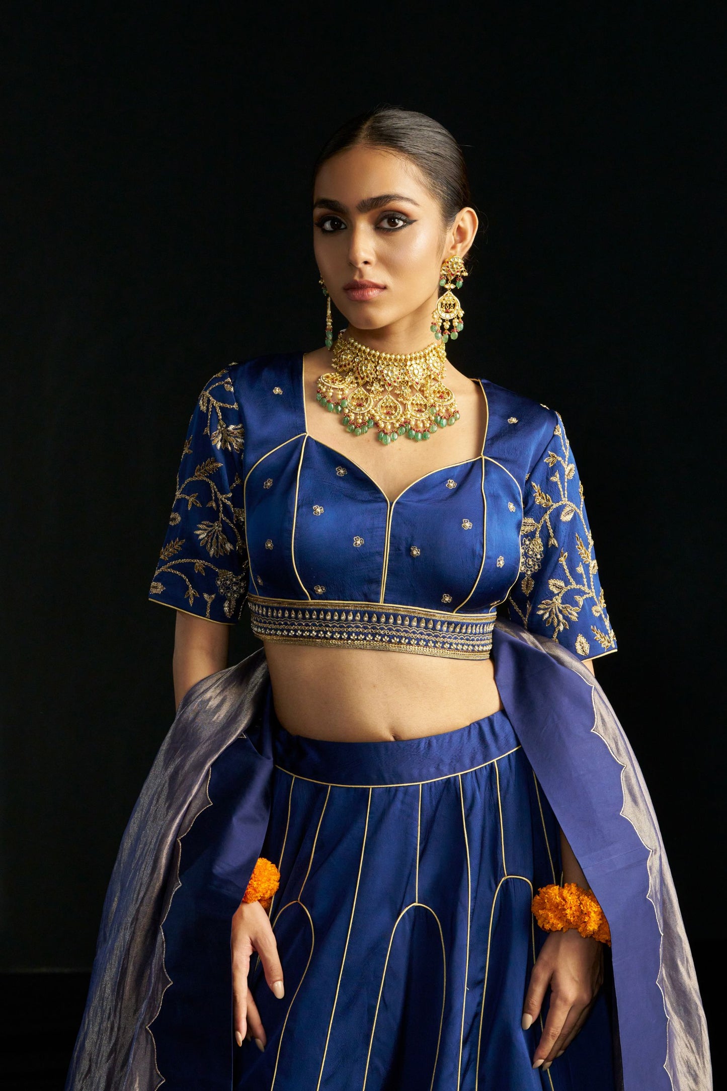 Blue Silk Lehenga with Pure Tissue Dupatta & Handwork Embroidery