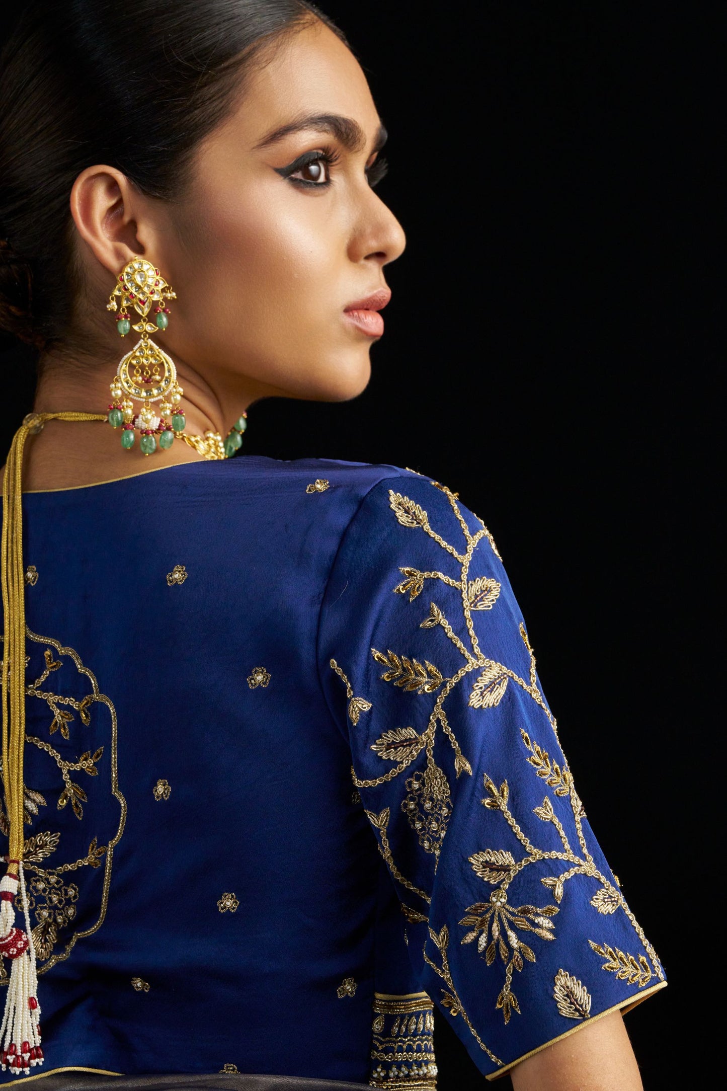 Blue Silk Lehenga with Pure Tissue Dupatta & Handwork Embroidery