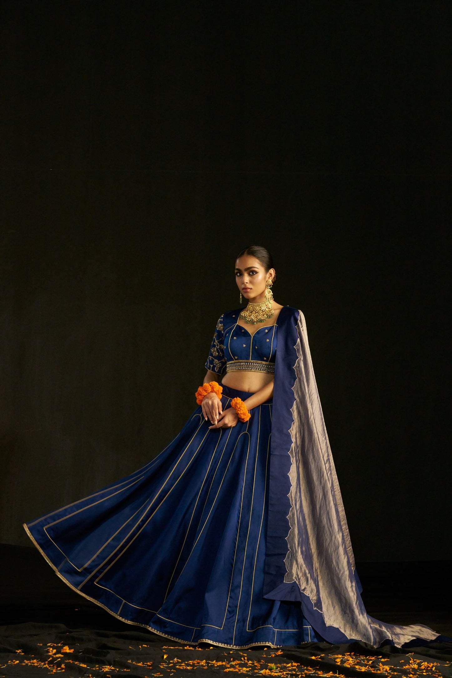 Blue Silk Lehenga with Pure Tissue Dupatta & Handwork Embroidery