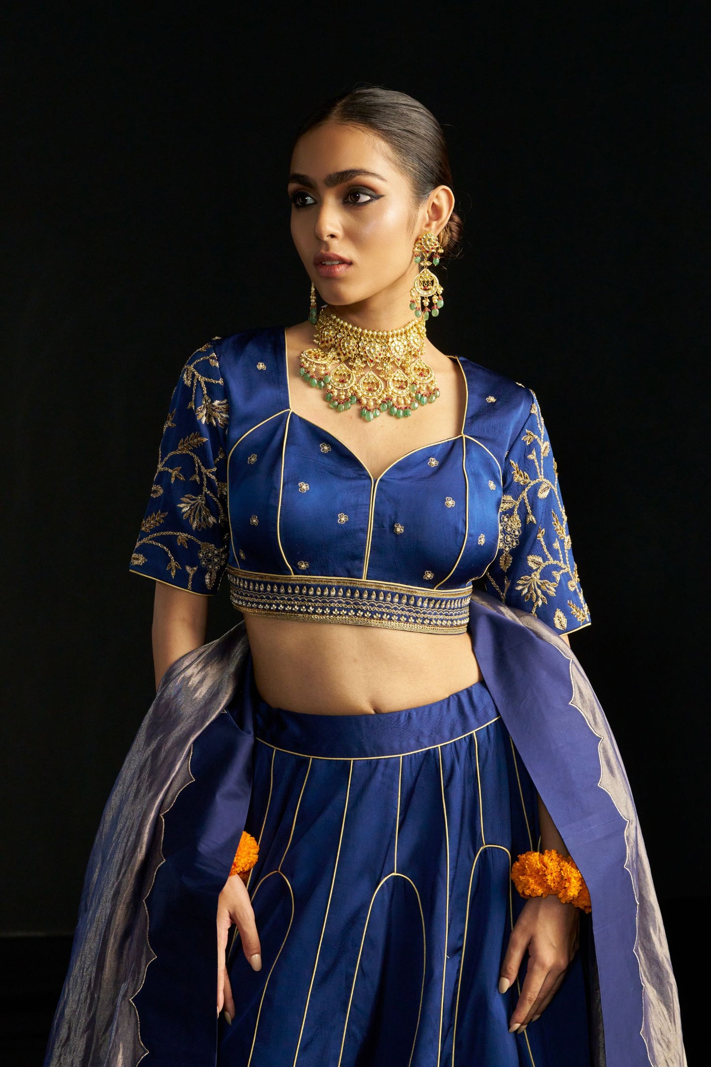 Blue Silk Lehenga with Pure Tissue Dupatta & Handwork Embroidery