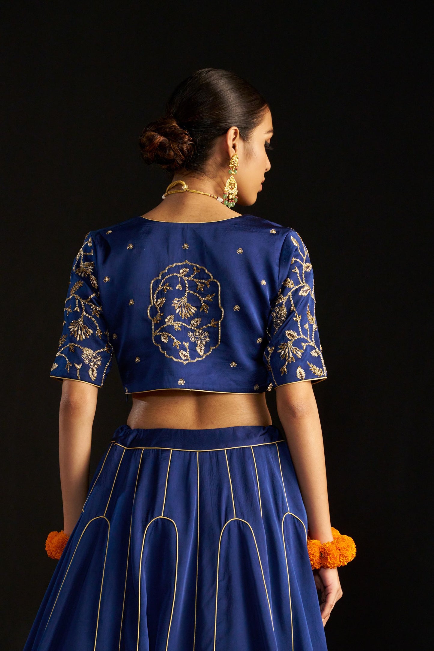 Blue Silk Lehenga with Pure Tissue Dupatta & Handwork Embroidery
