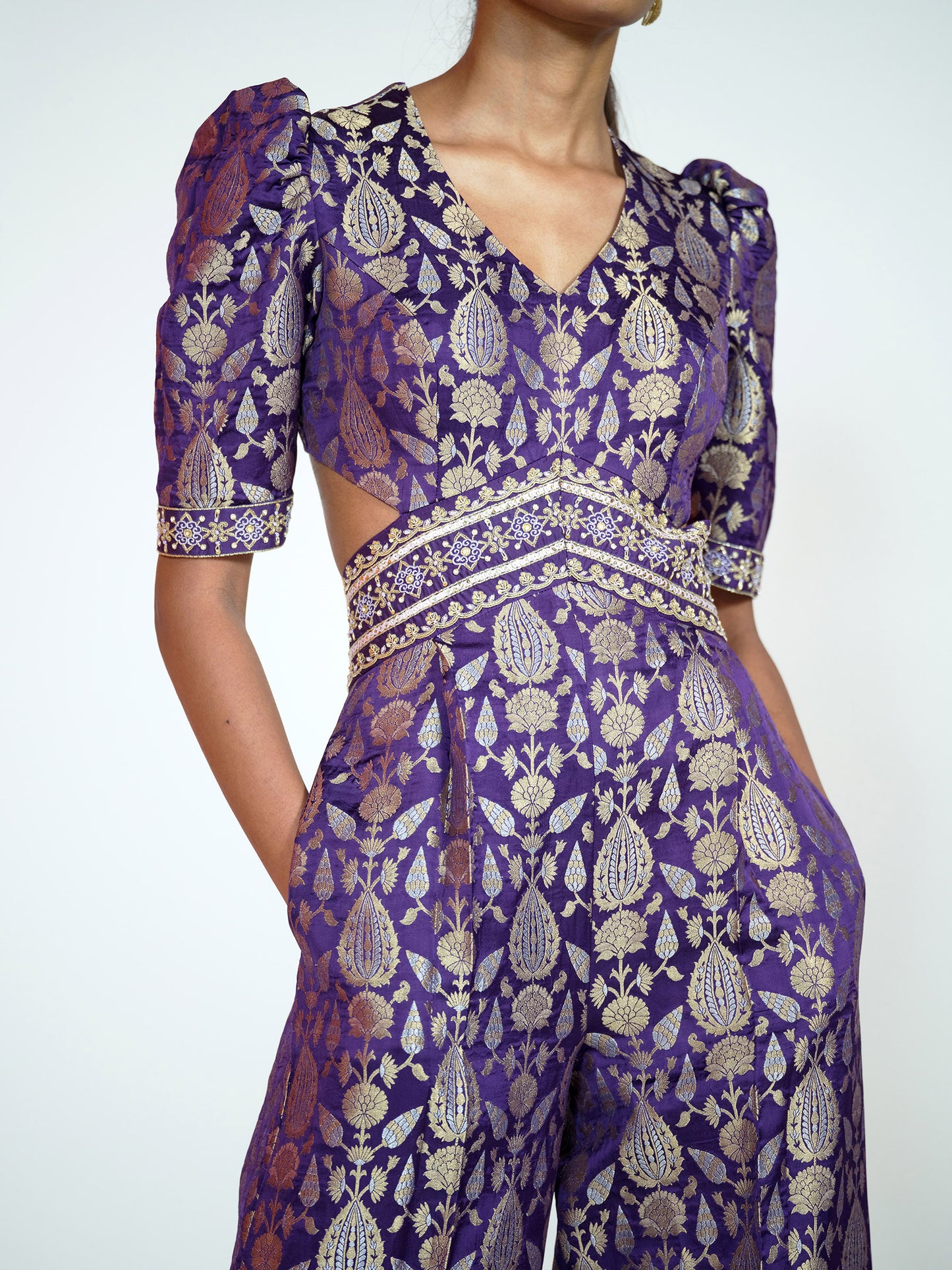 Purple Brocade Jumpsuit