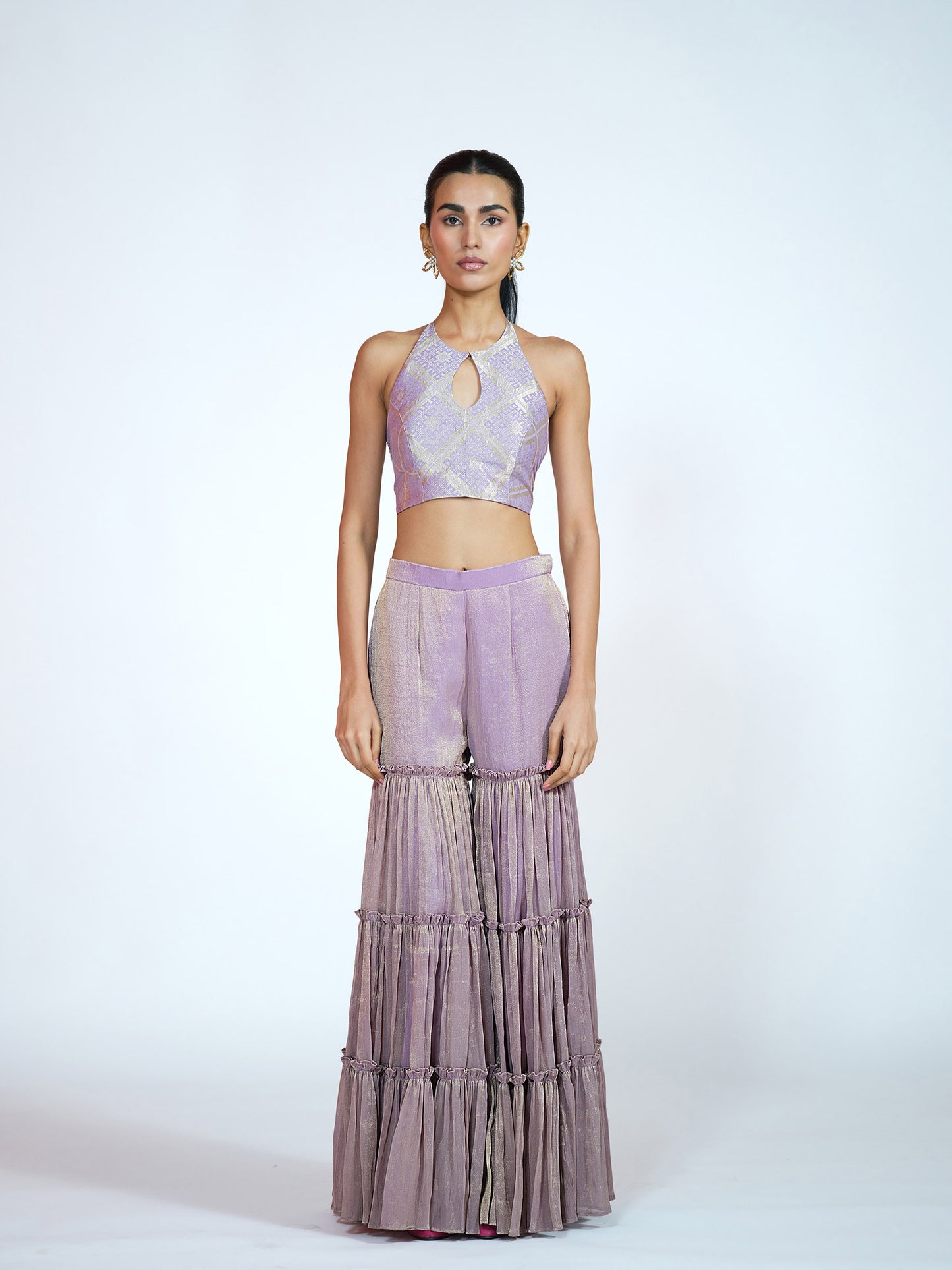 Purple Brocade-Tissue Palazzo Set