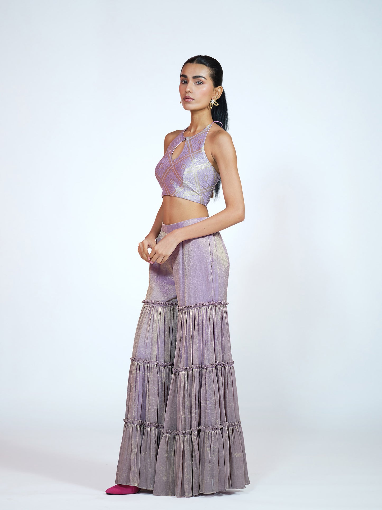 Purple Brocade-Tissue Palazzo Set