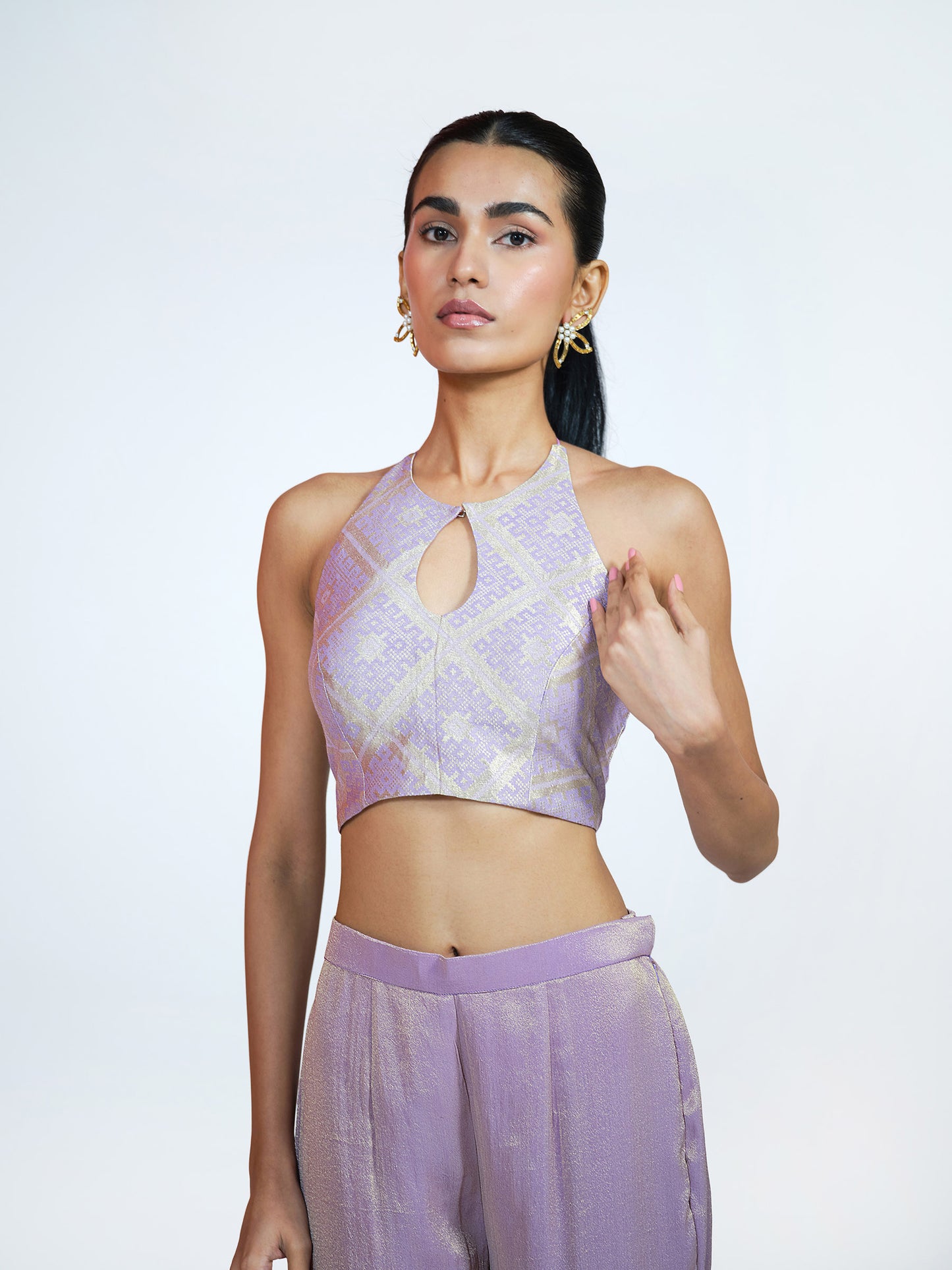 Purple Brocade-Tissue Palazzo Set