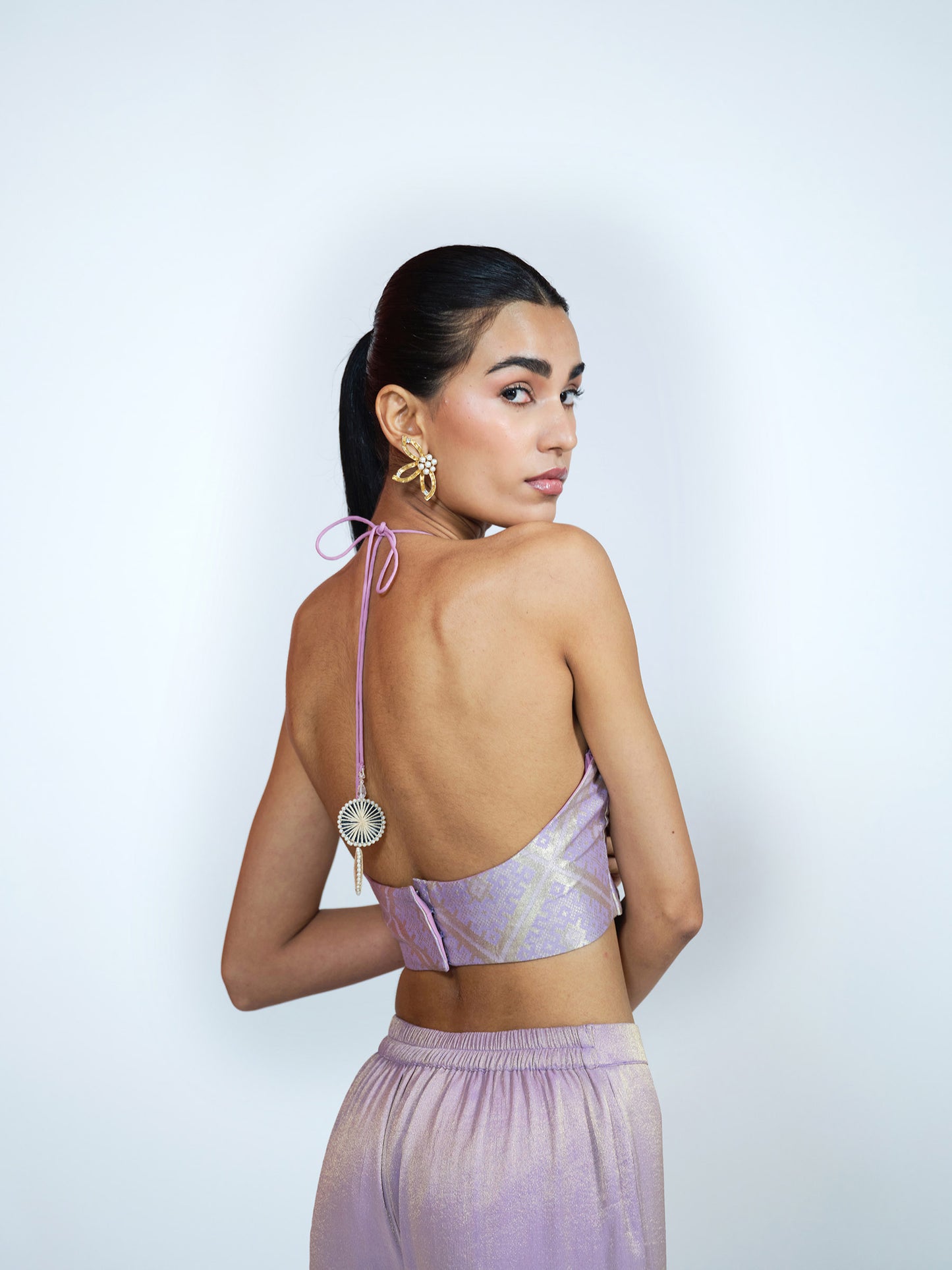 Purple Brocade-Tissue Palazzo Set