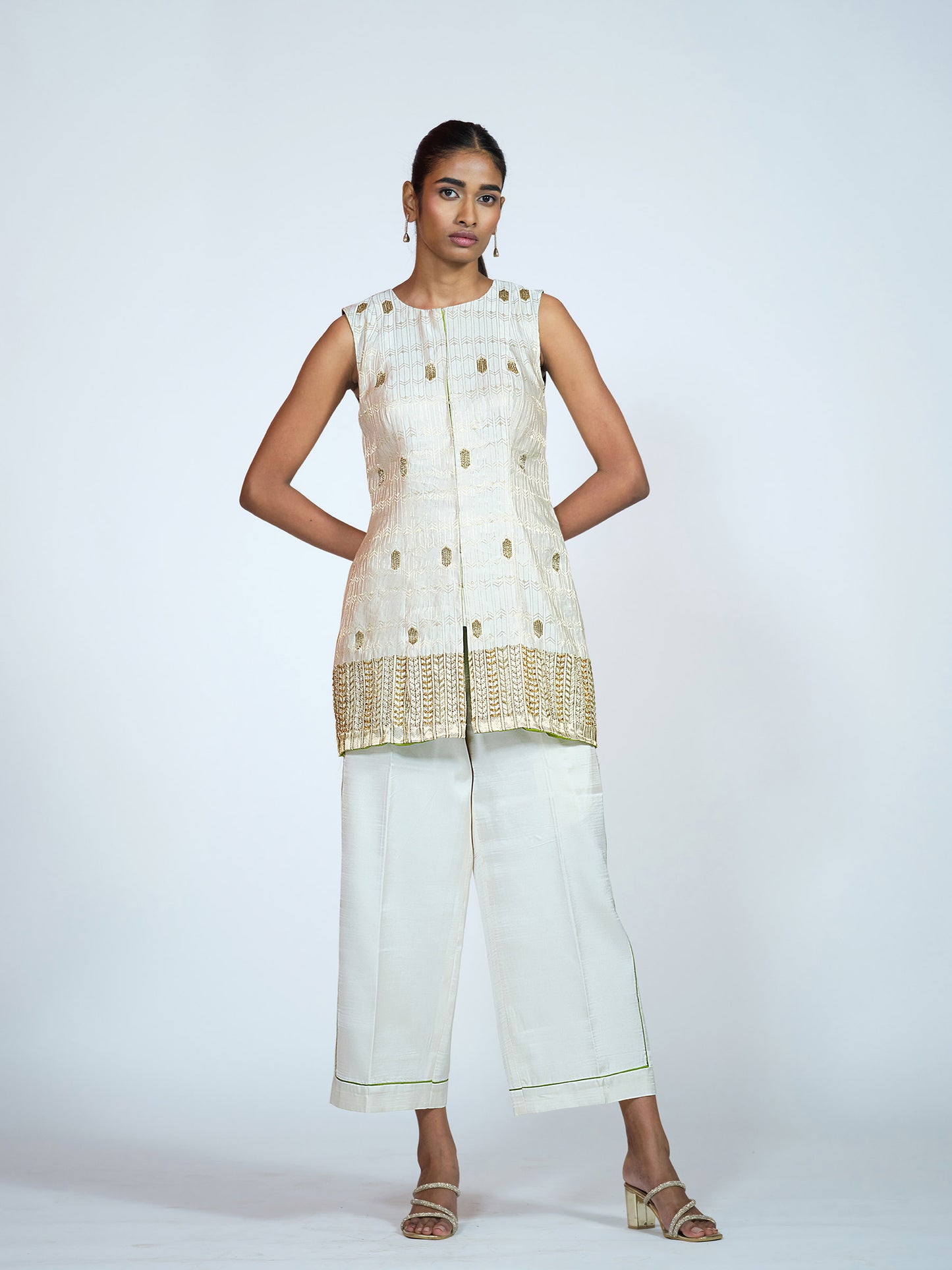 White Brocade Co-ord Set