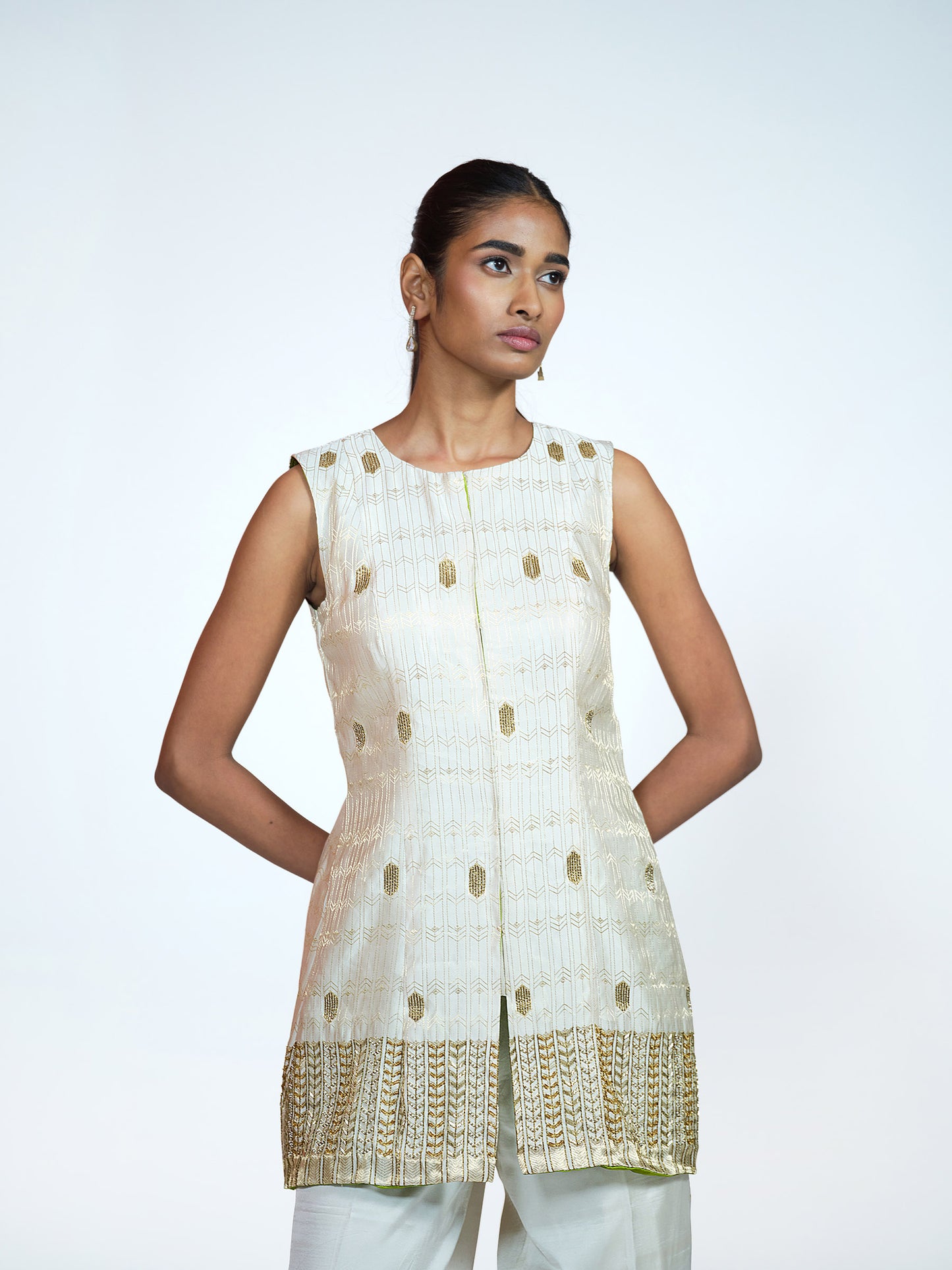 White Brocade Co-ord Set