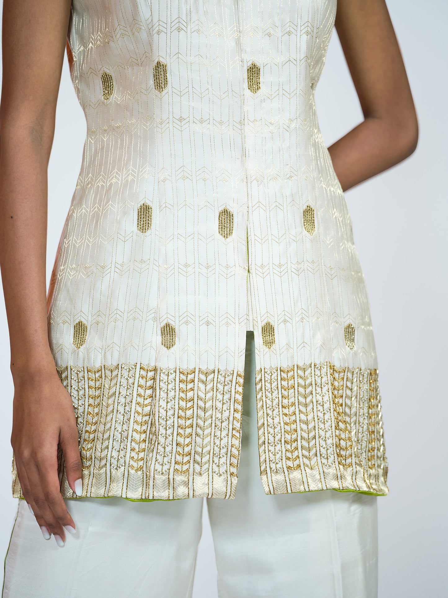 White Brocade Co-ord Set