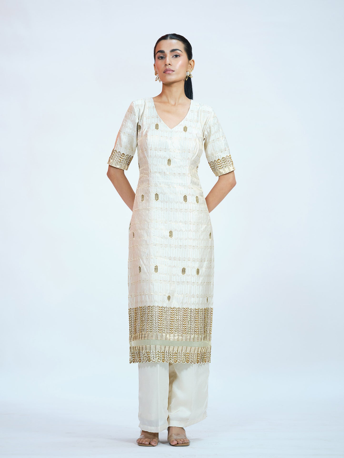 White Brocade Kurta Set