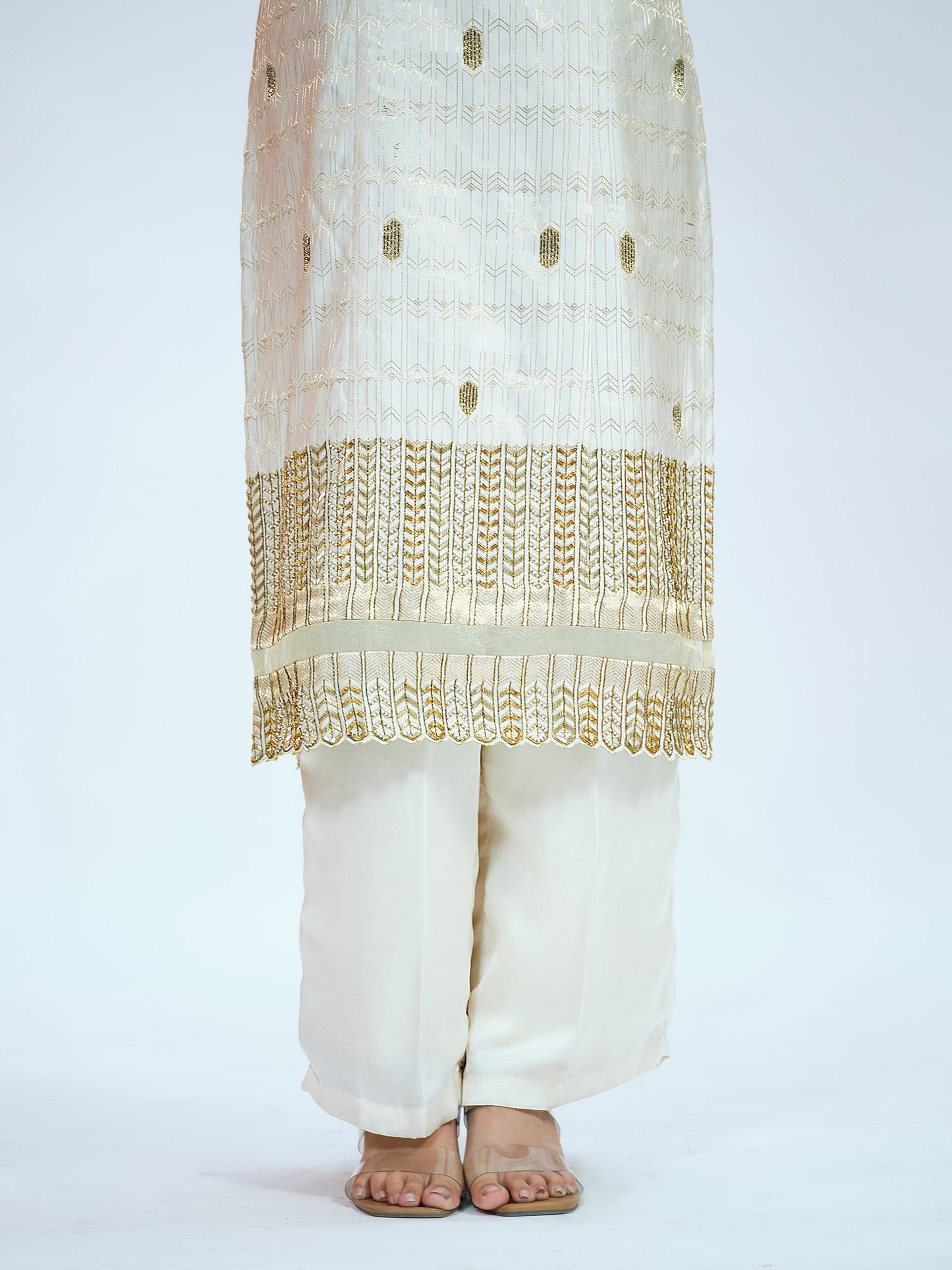 White Brocade Kurta Set