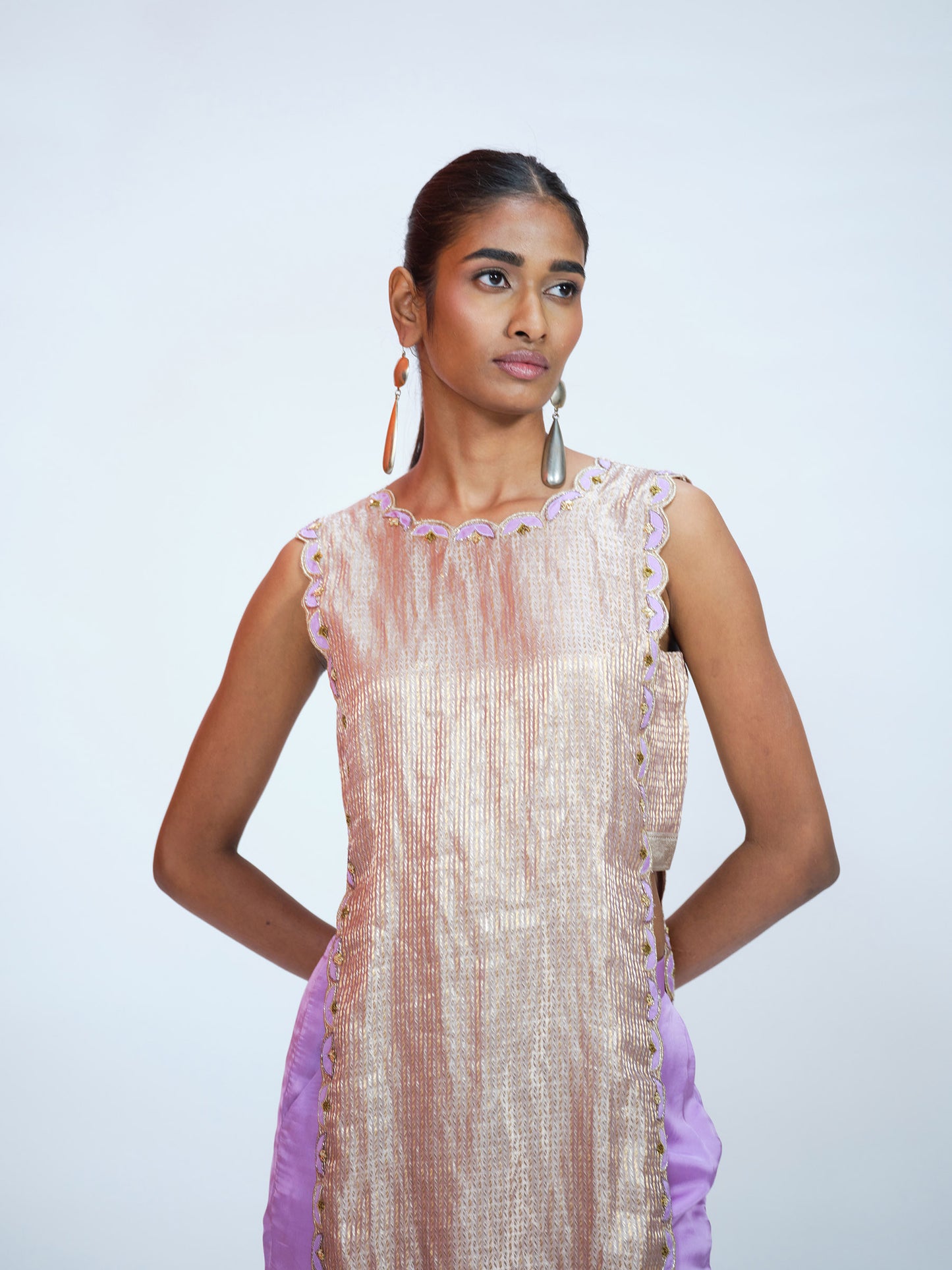 Purple Tissue Brocade Kurta Set