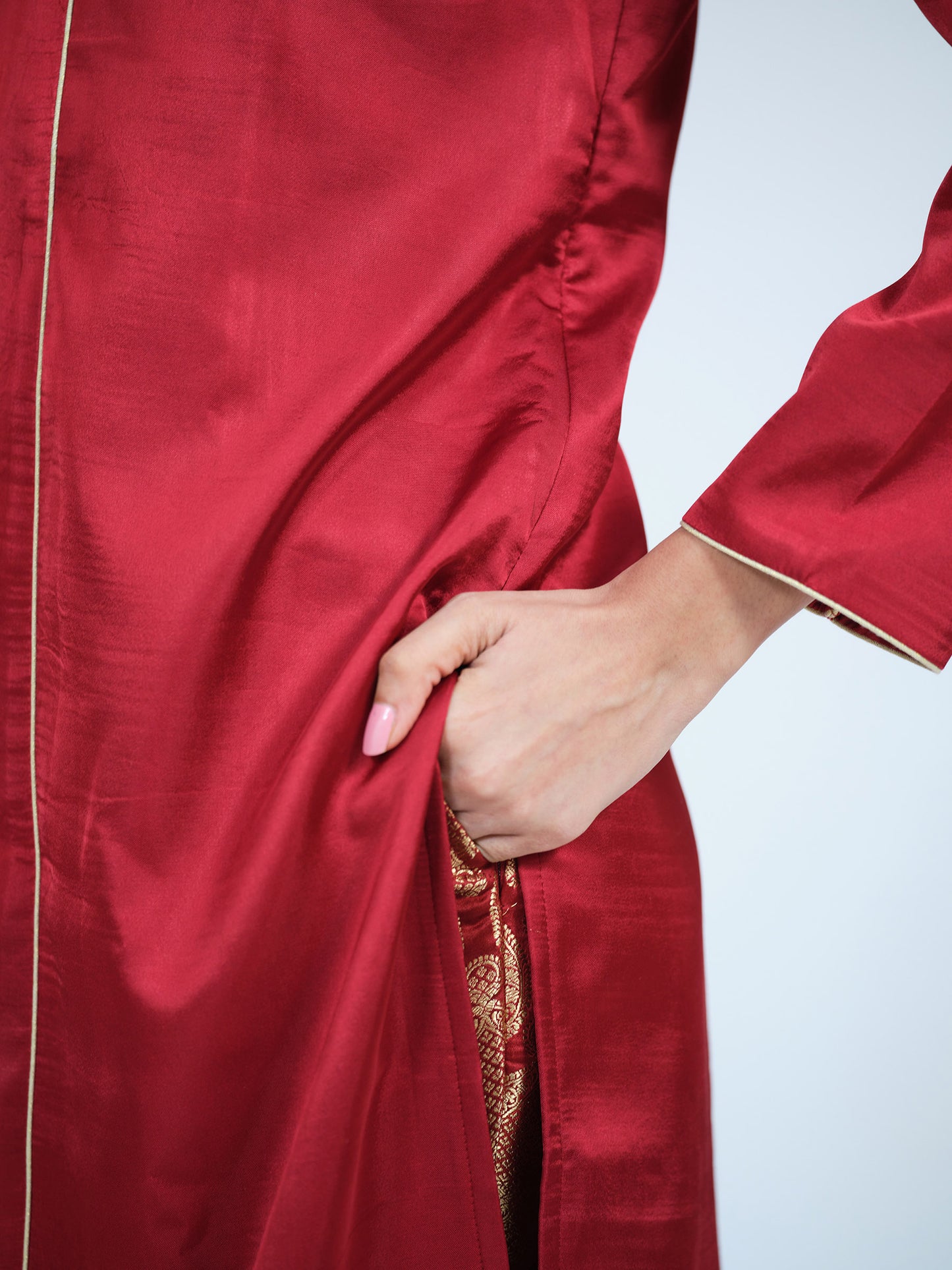 Maroon Banarasi Brocade Kurta Set
