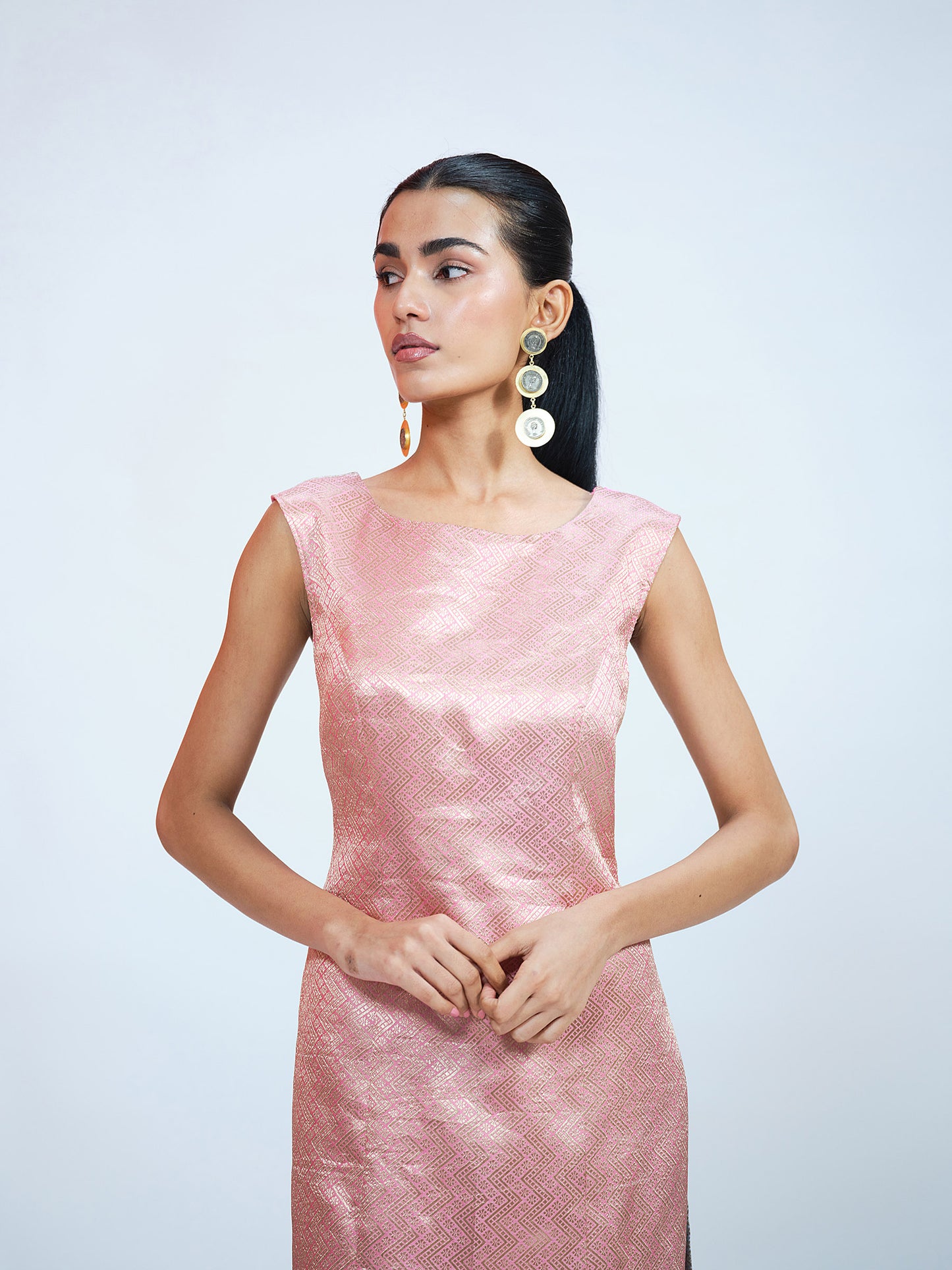 Pink Blue Brocade Kurta Set