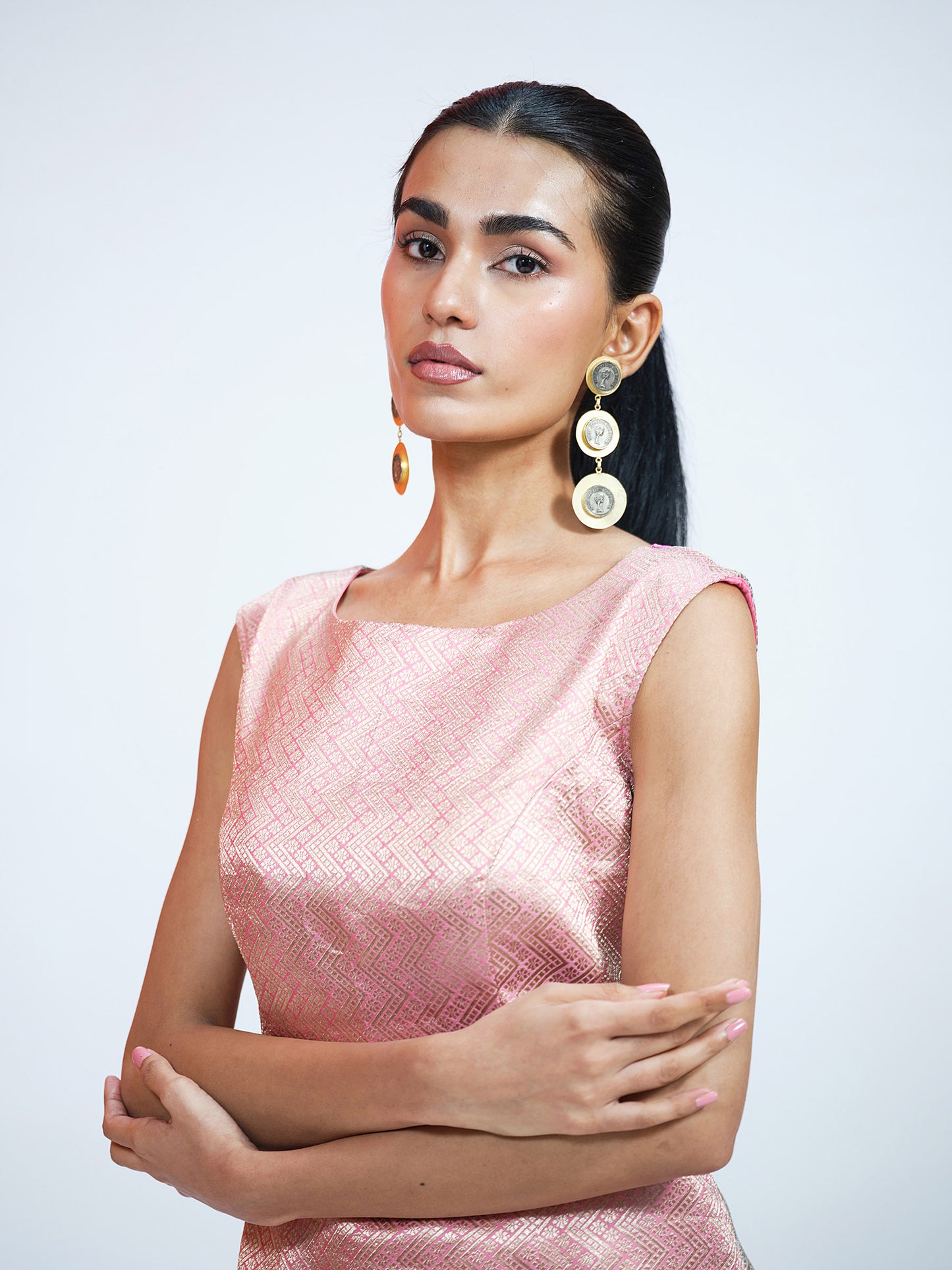 Pink Blue Brocade Kurta Set