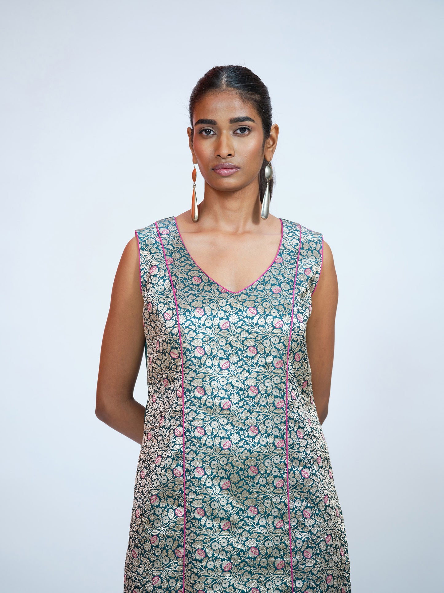 Green Rani Banarasi Brocade Kurta Set