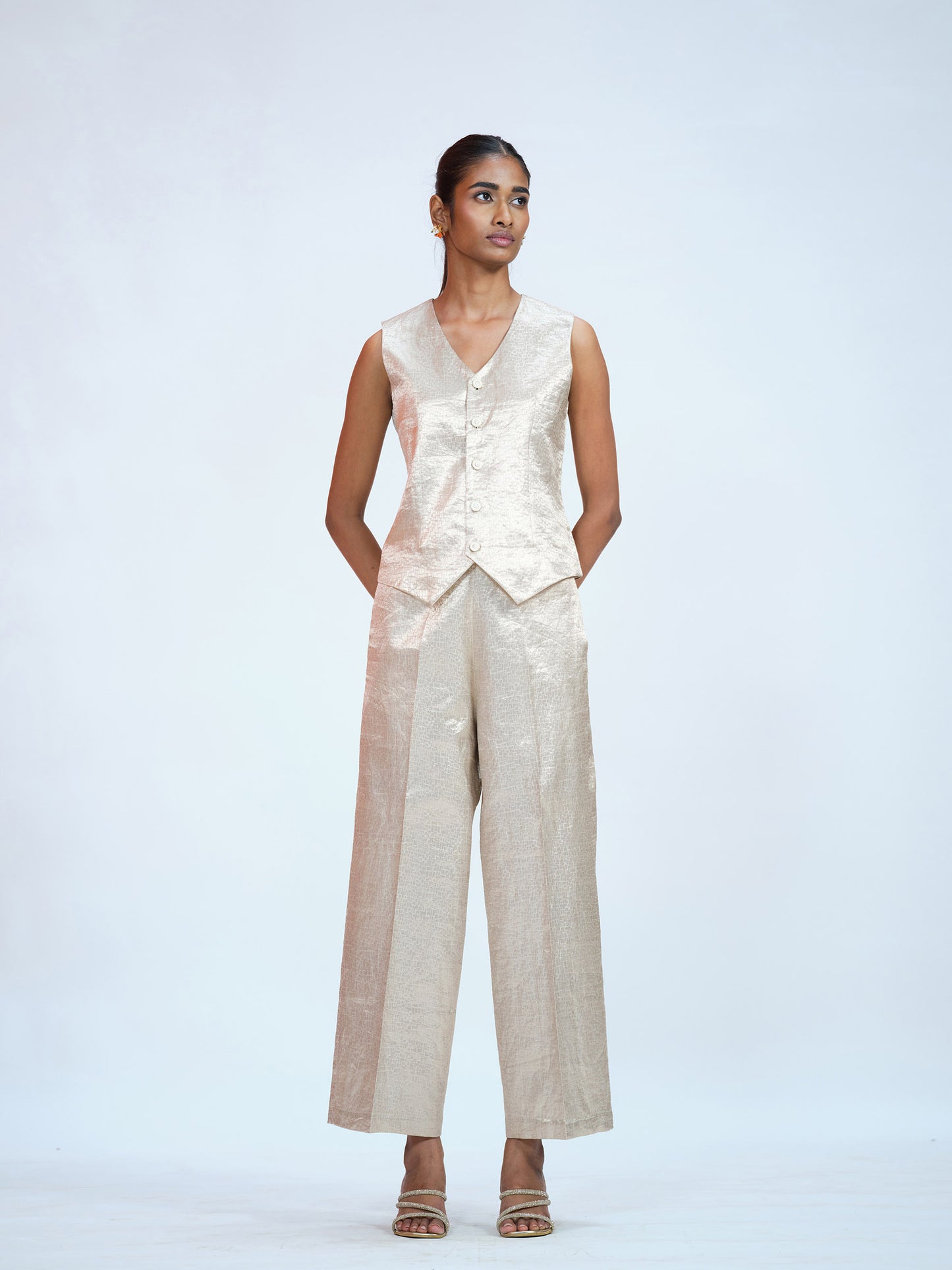 Beige Brocade Co-ord Set