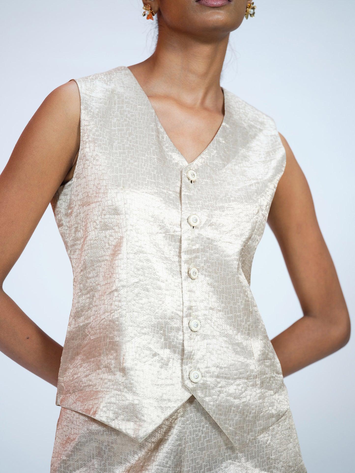 Beige Brocade Co-ord Set