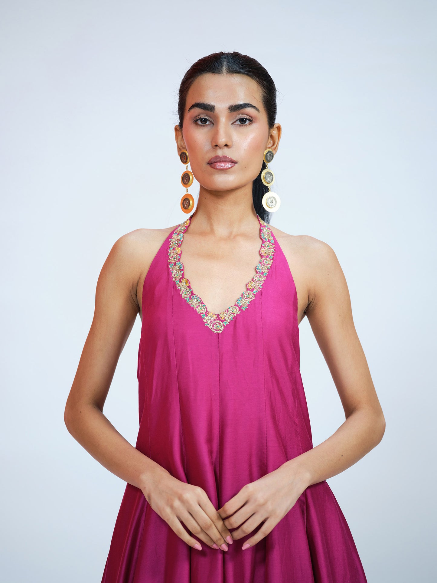 Magenta Halter Neck Kurta Set