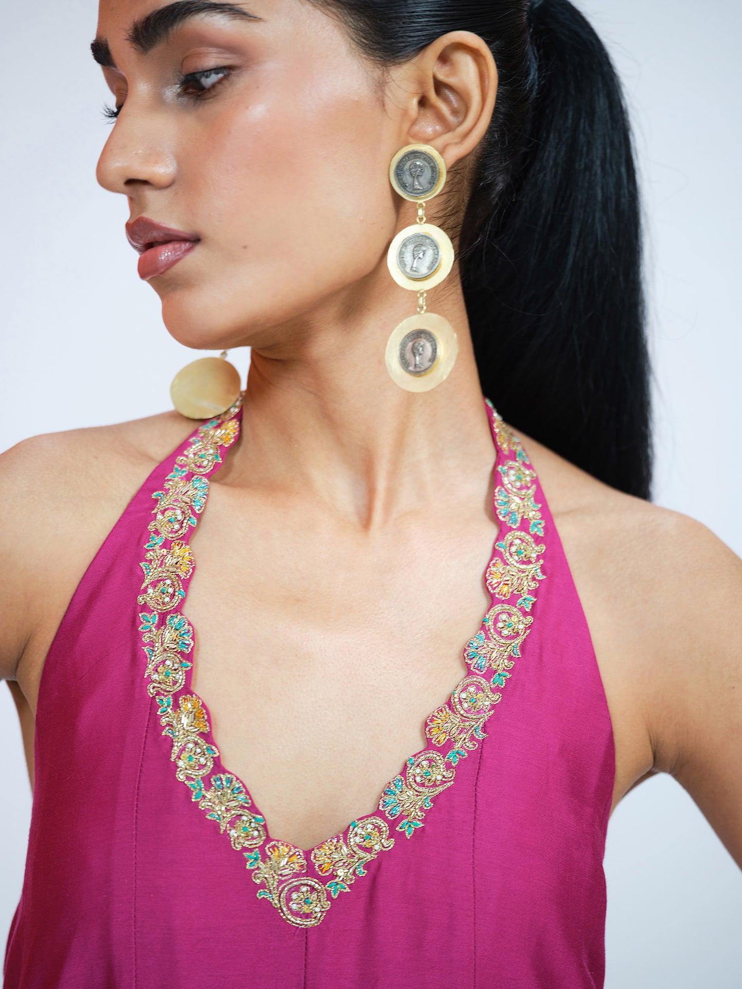 Magenta Halter Neck Kurta Set