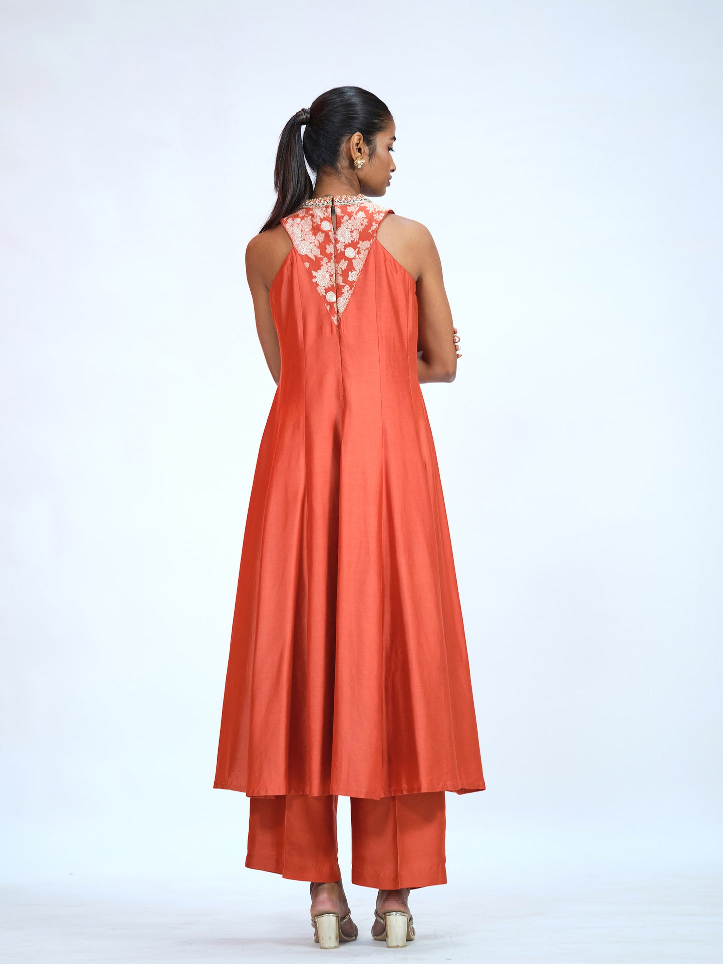 Rust Brocade Anarkali Set