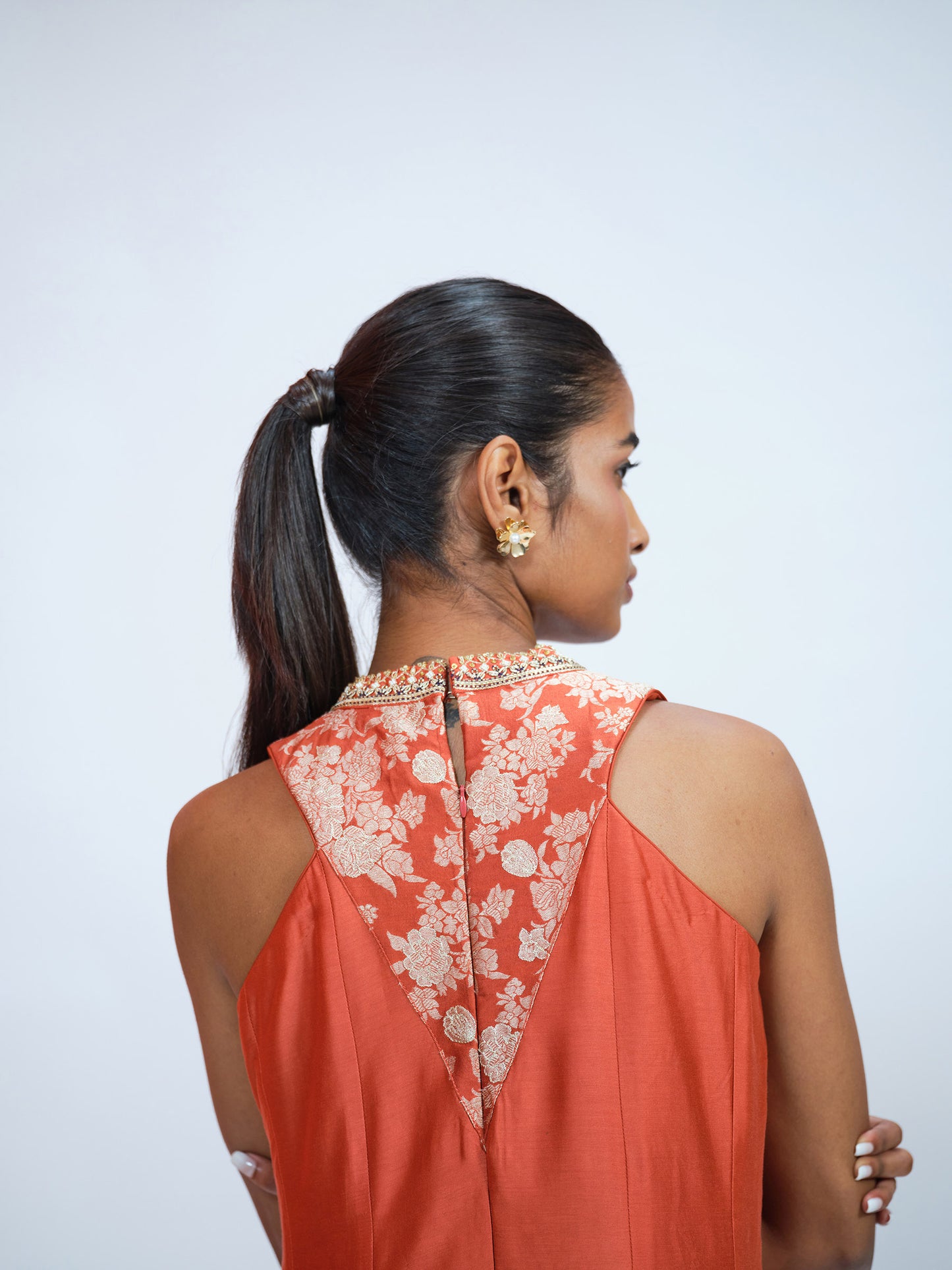 Rust Brocade Anarkali Set