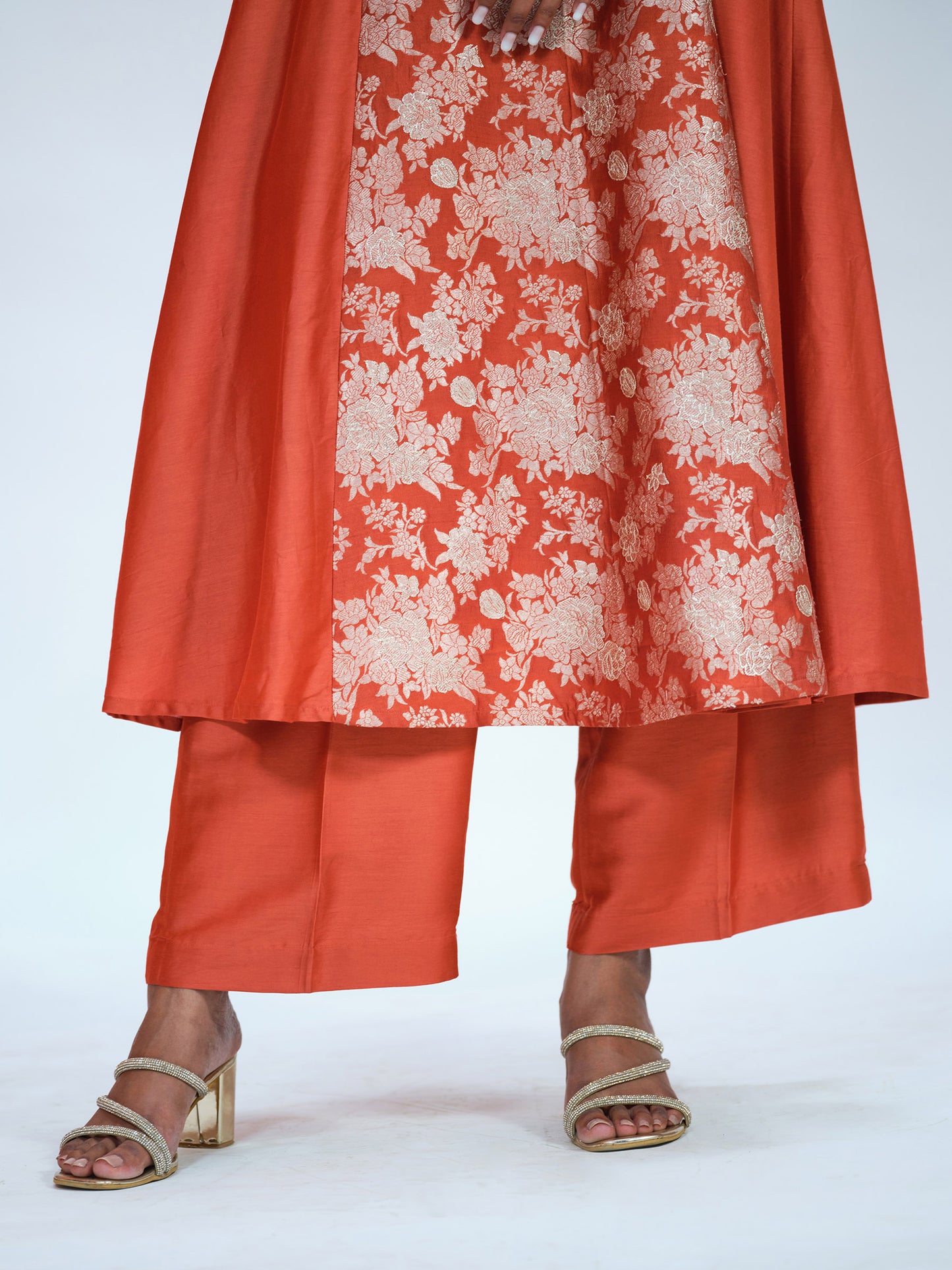Rust Brocade Anarkali Set