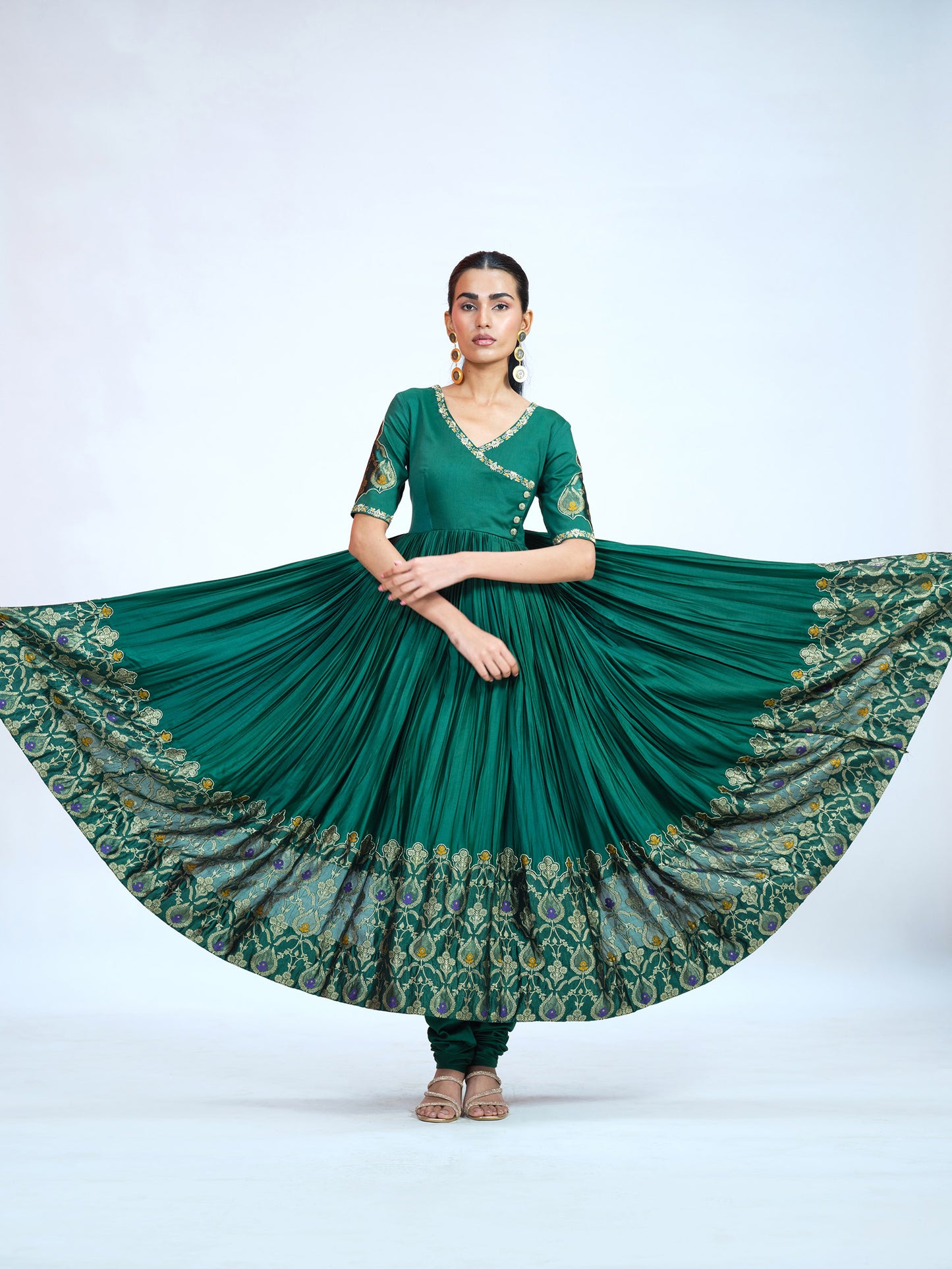 Green Silk-Brocade Anarkali Set