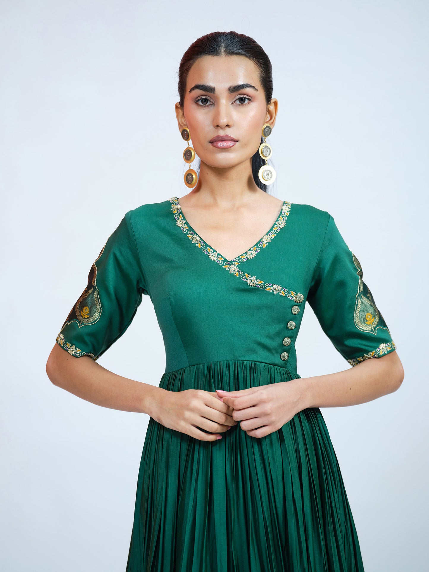 Green Silk-Brocade Anarkali Set