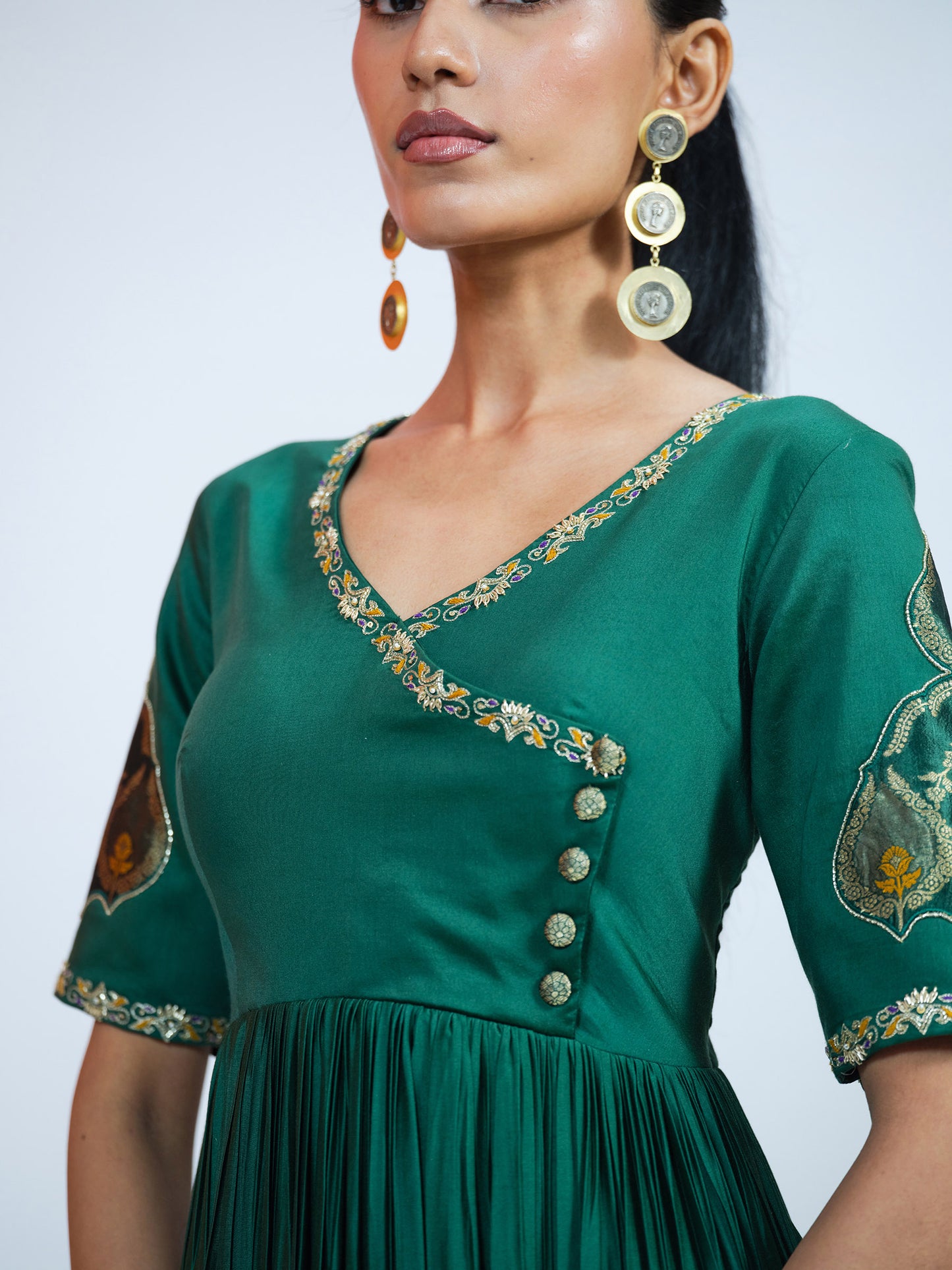 Green Silk-Brocade Anarkali Set