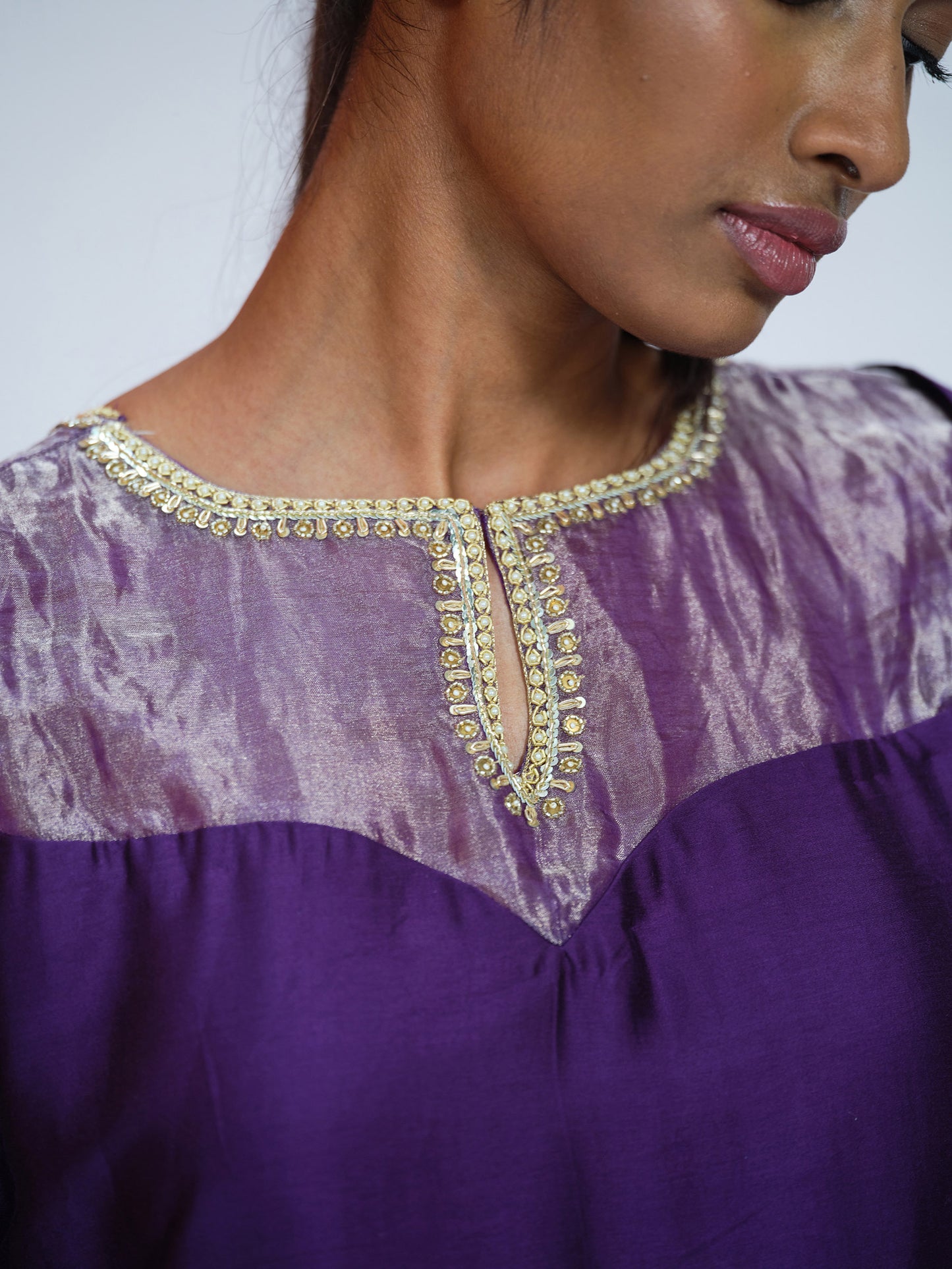 Purple Tissue Kurta Set