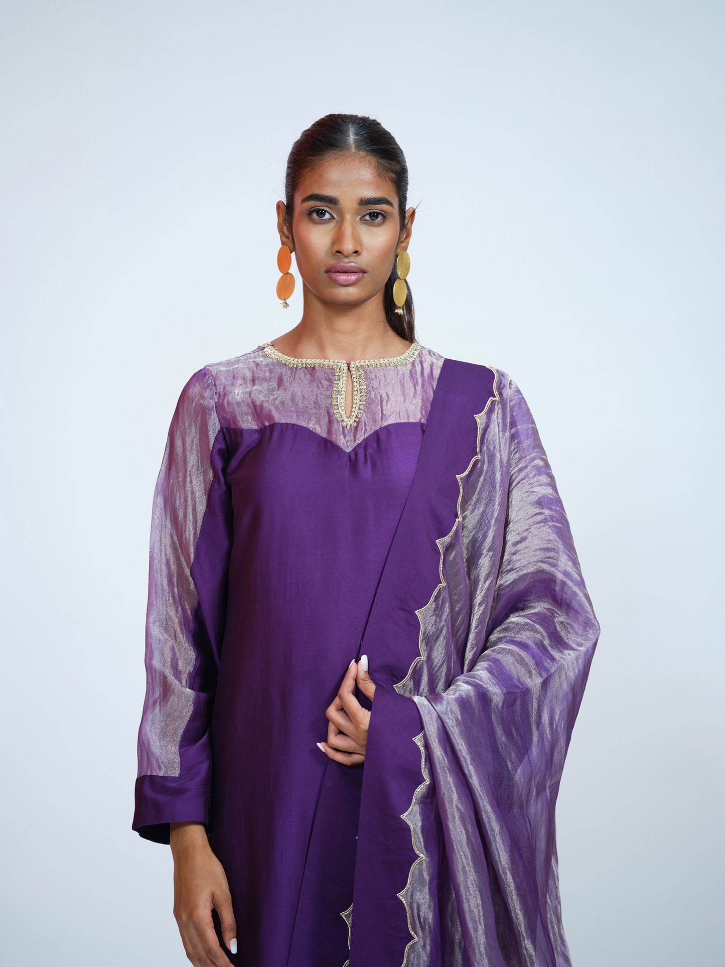 Purple Tissue Kurta Set