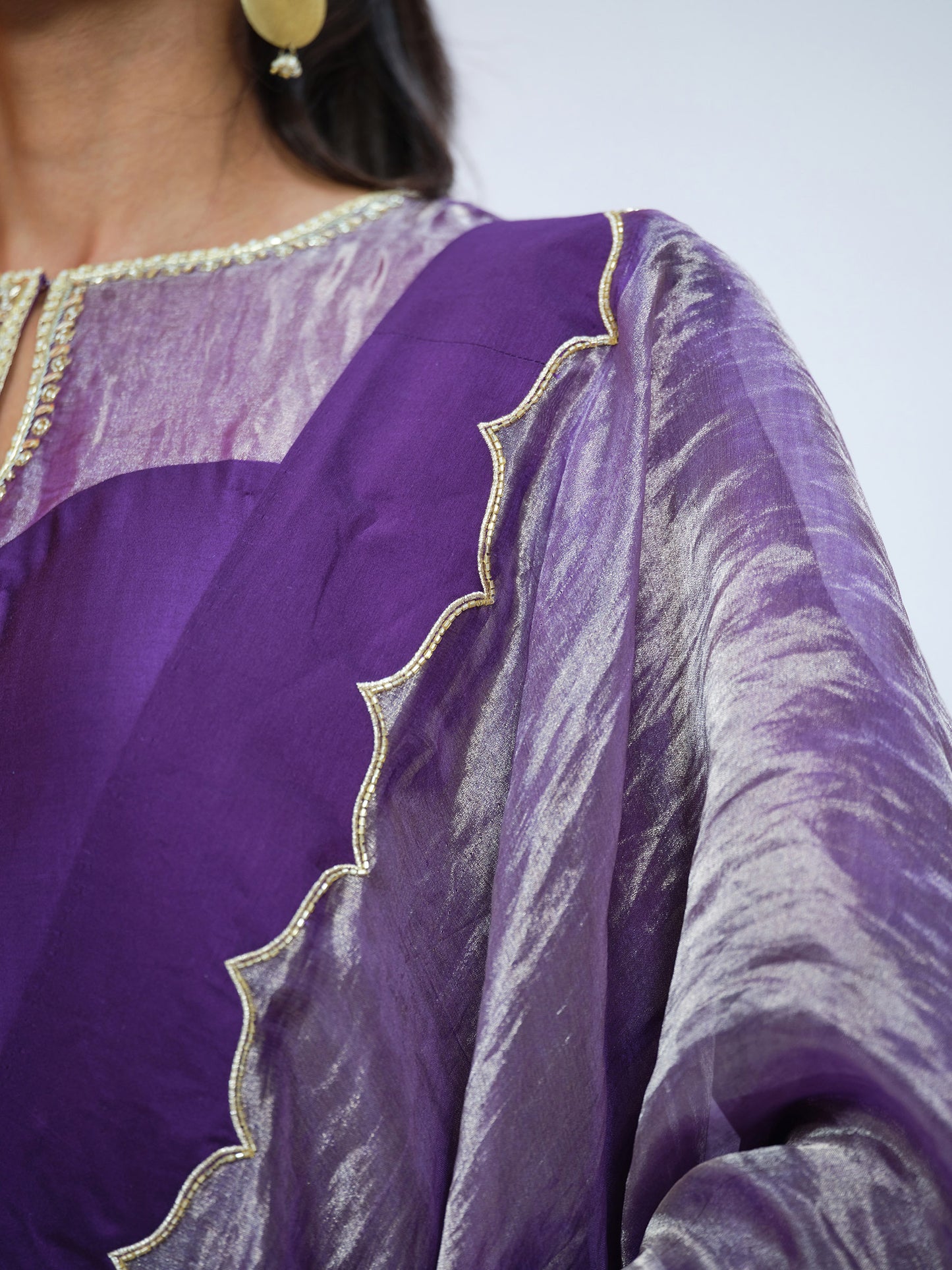 Purple Tissue Kurta Set