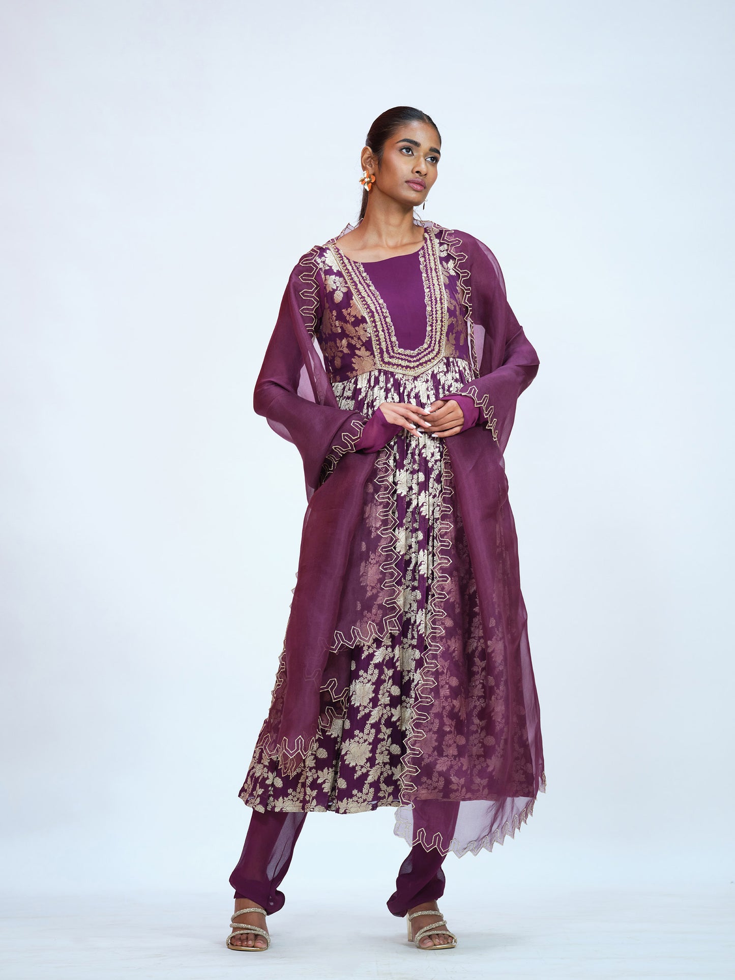 Beetroot Georgette Brocade Anarkali Set