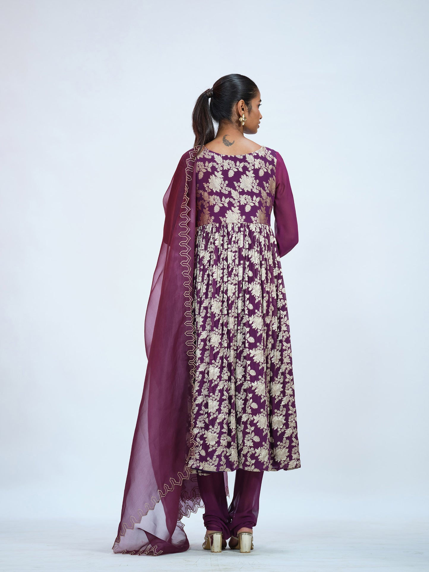 Beetroot Georgette Brocade Anarkali Set