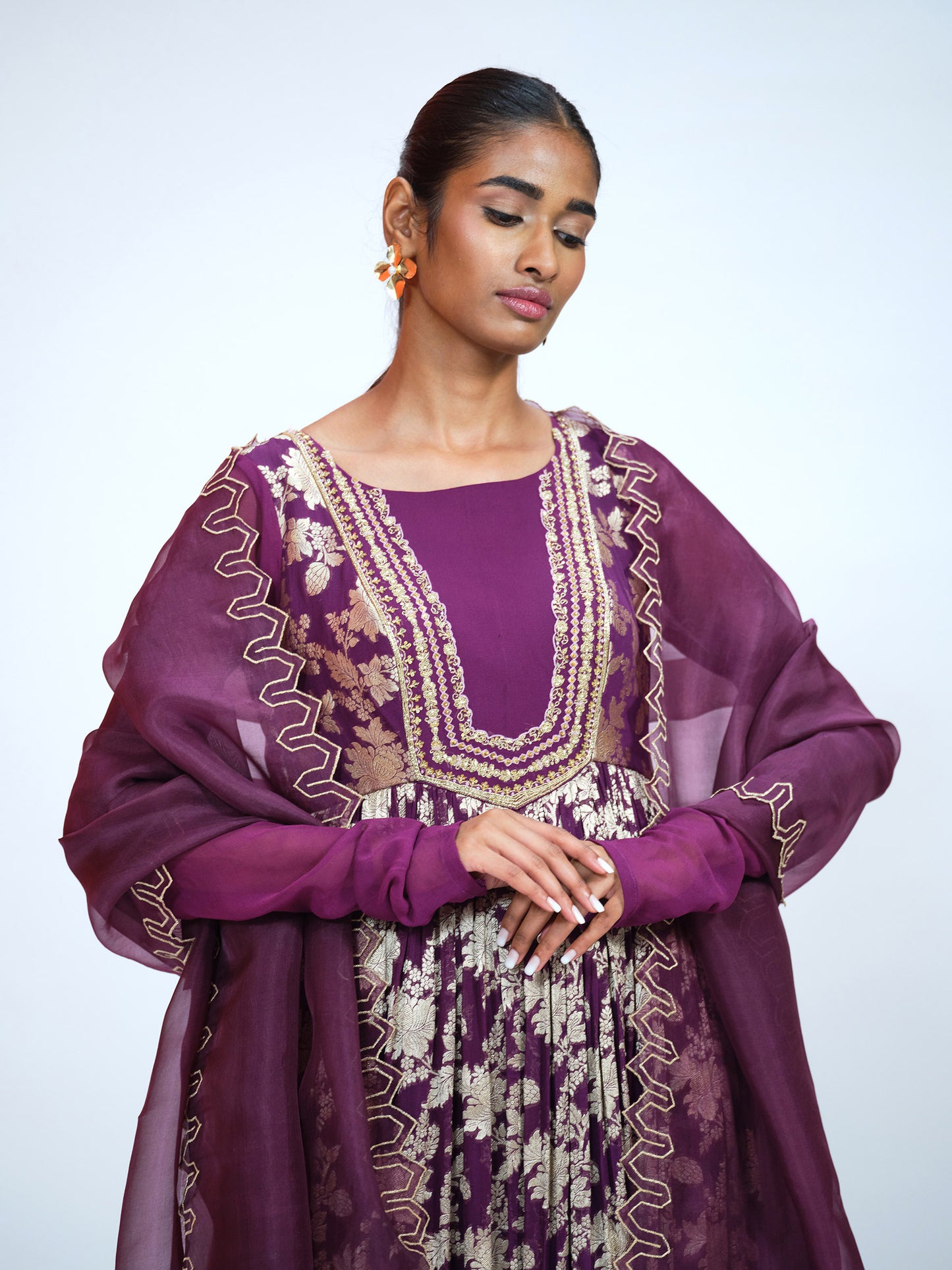 Beetroot Georgette Brocade Anarkali Set