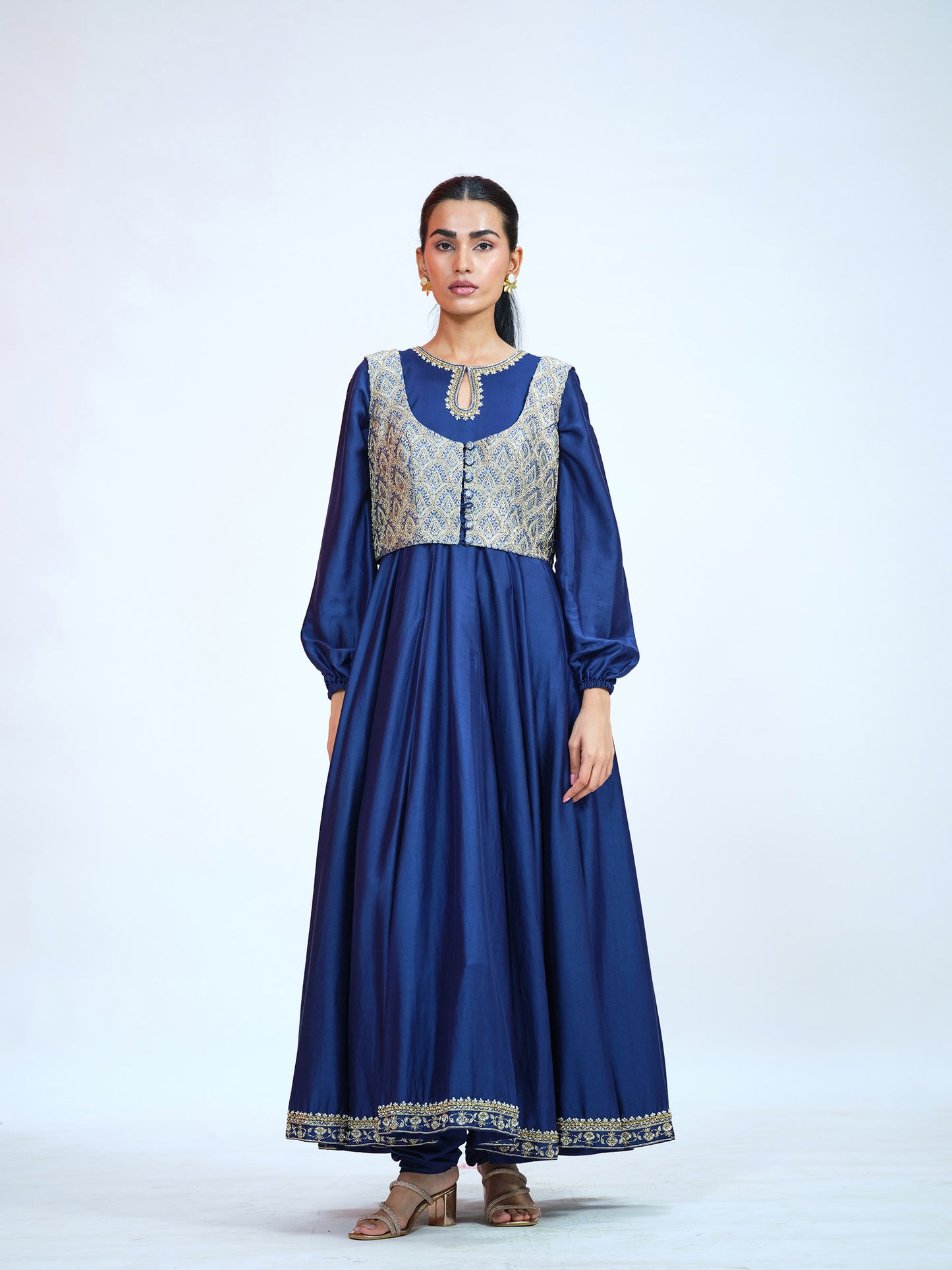 Royal Blue Silk Anarkali Set