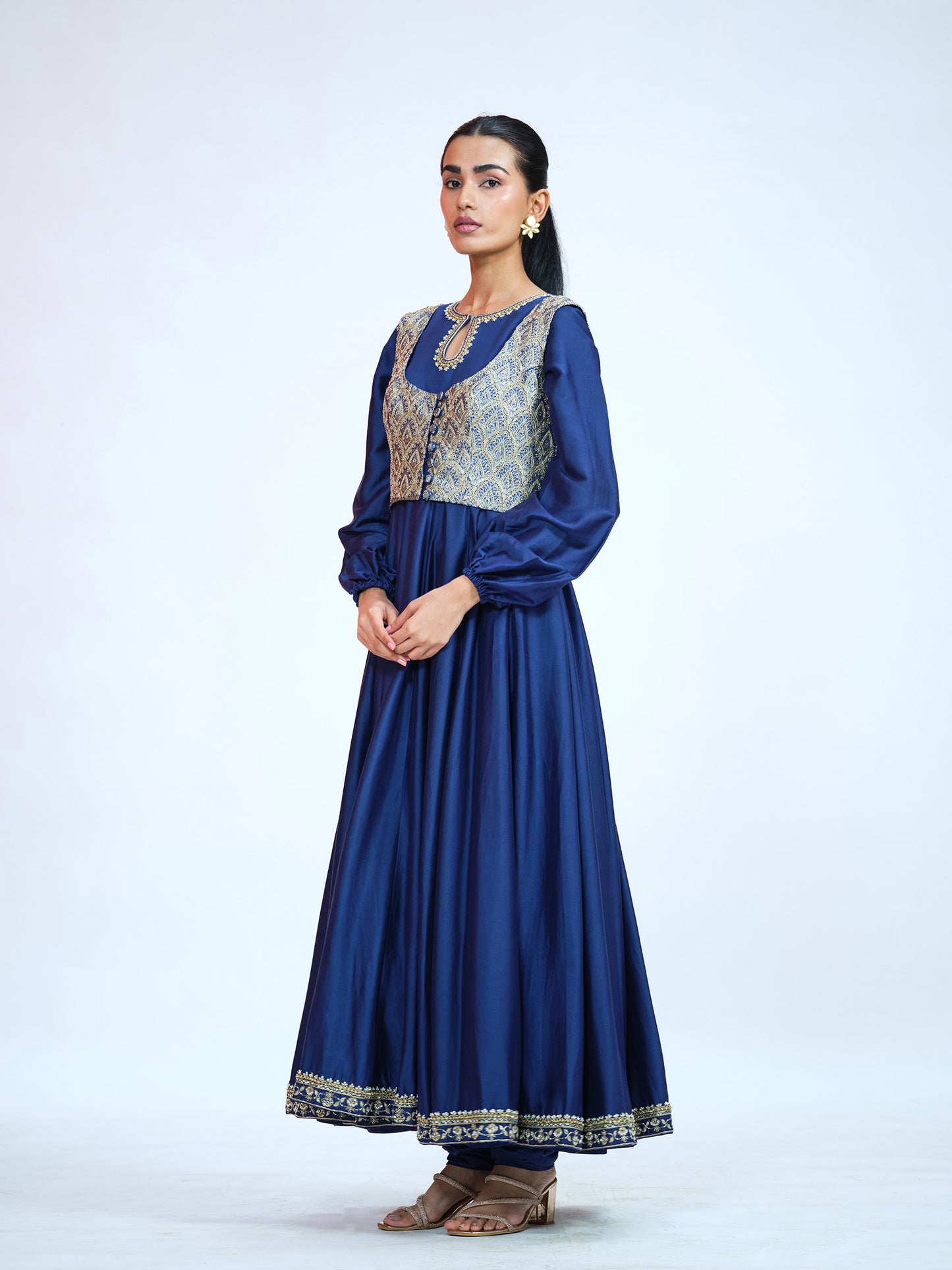 Royal Blue Silk Anarkali Set
