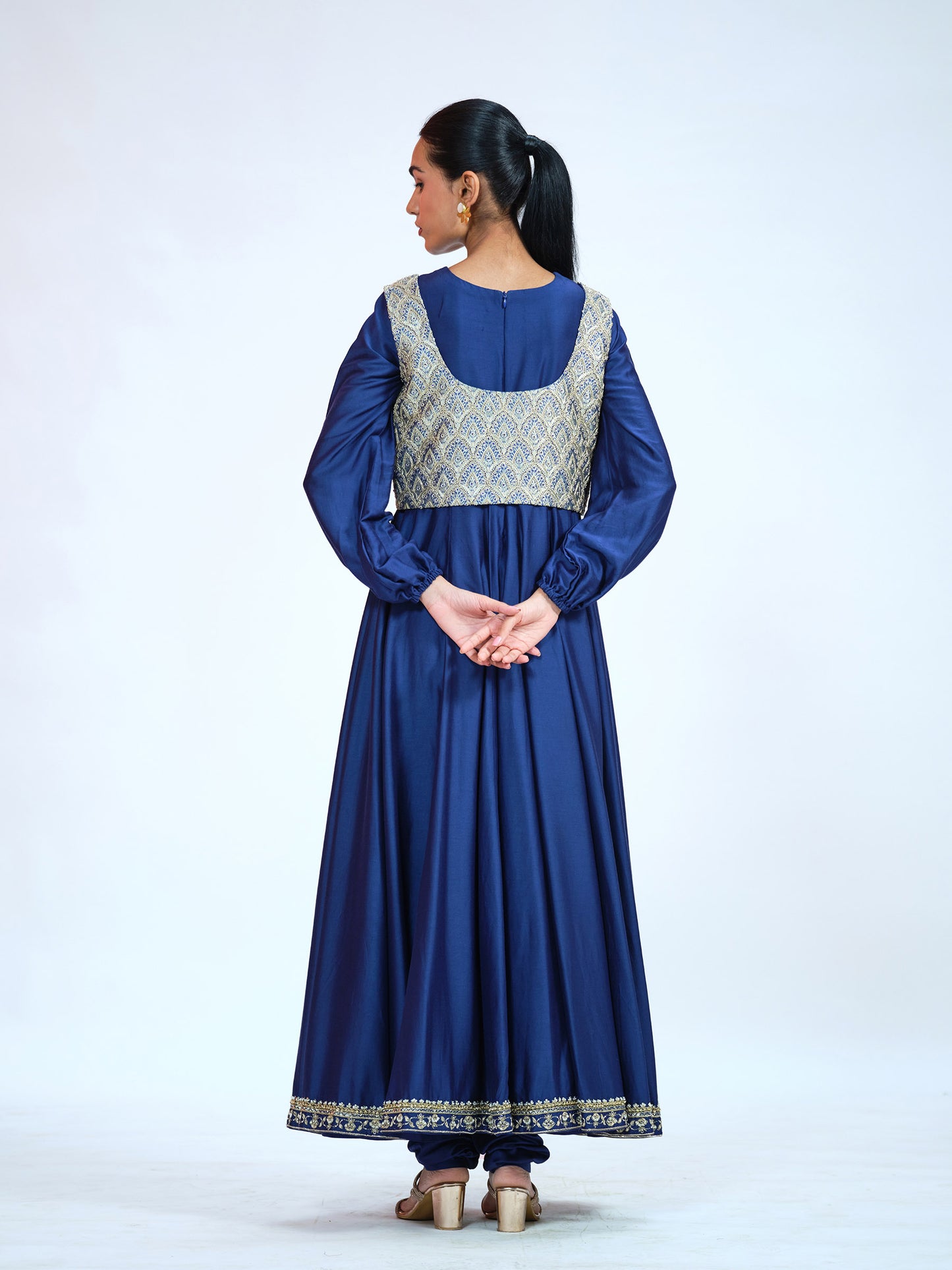 Royal Blue Silk Anarkali Set