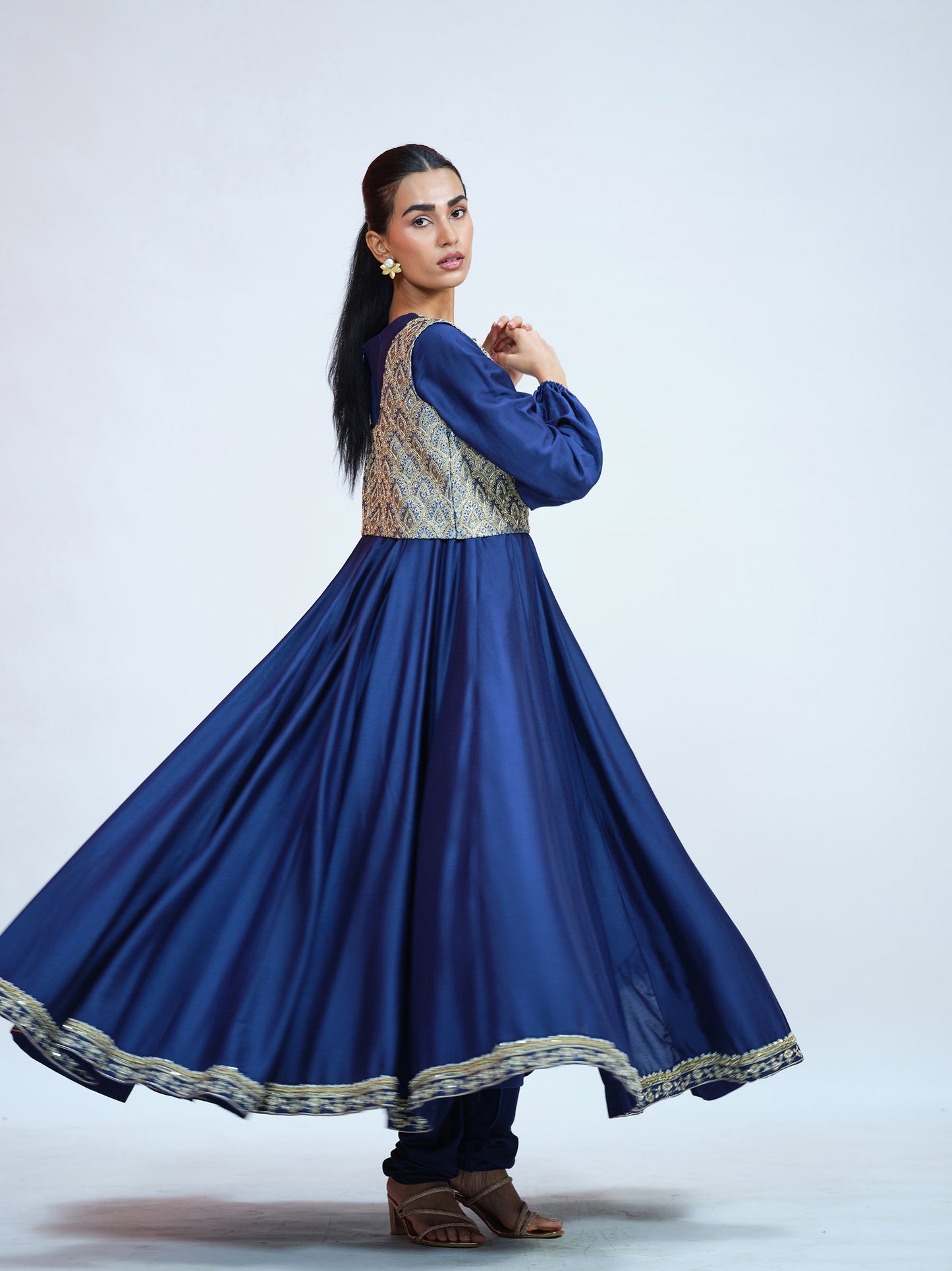 Royal Blue Silk Anarkali Set