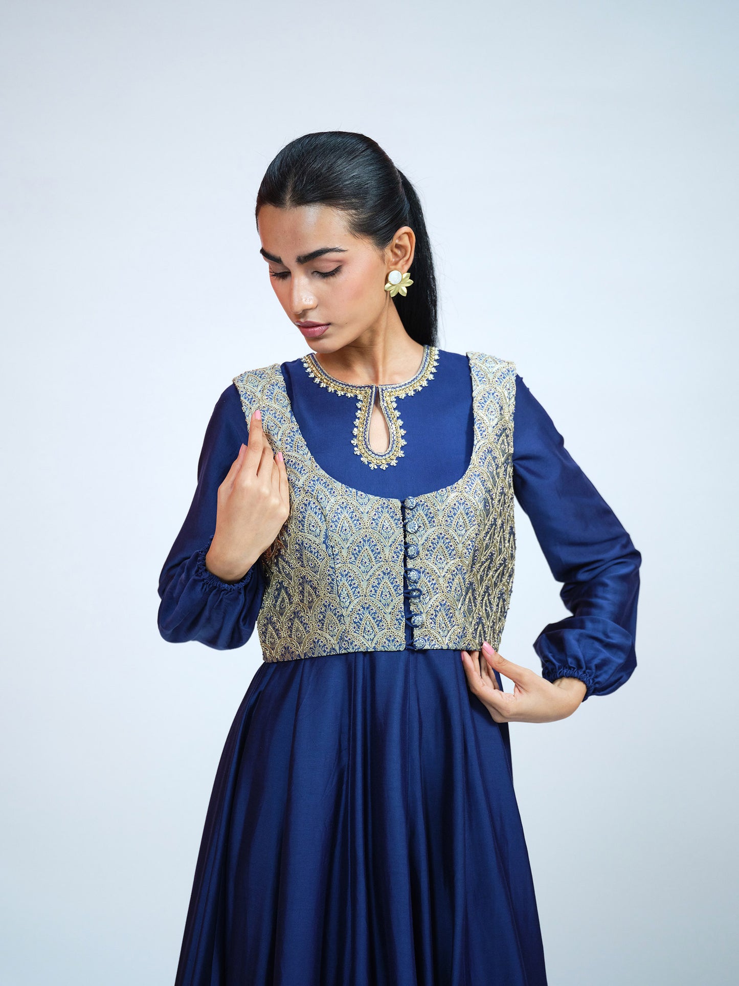 Royal Blue Silk Anarkali Set