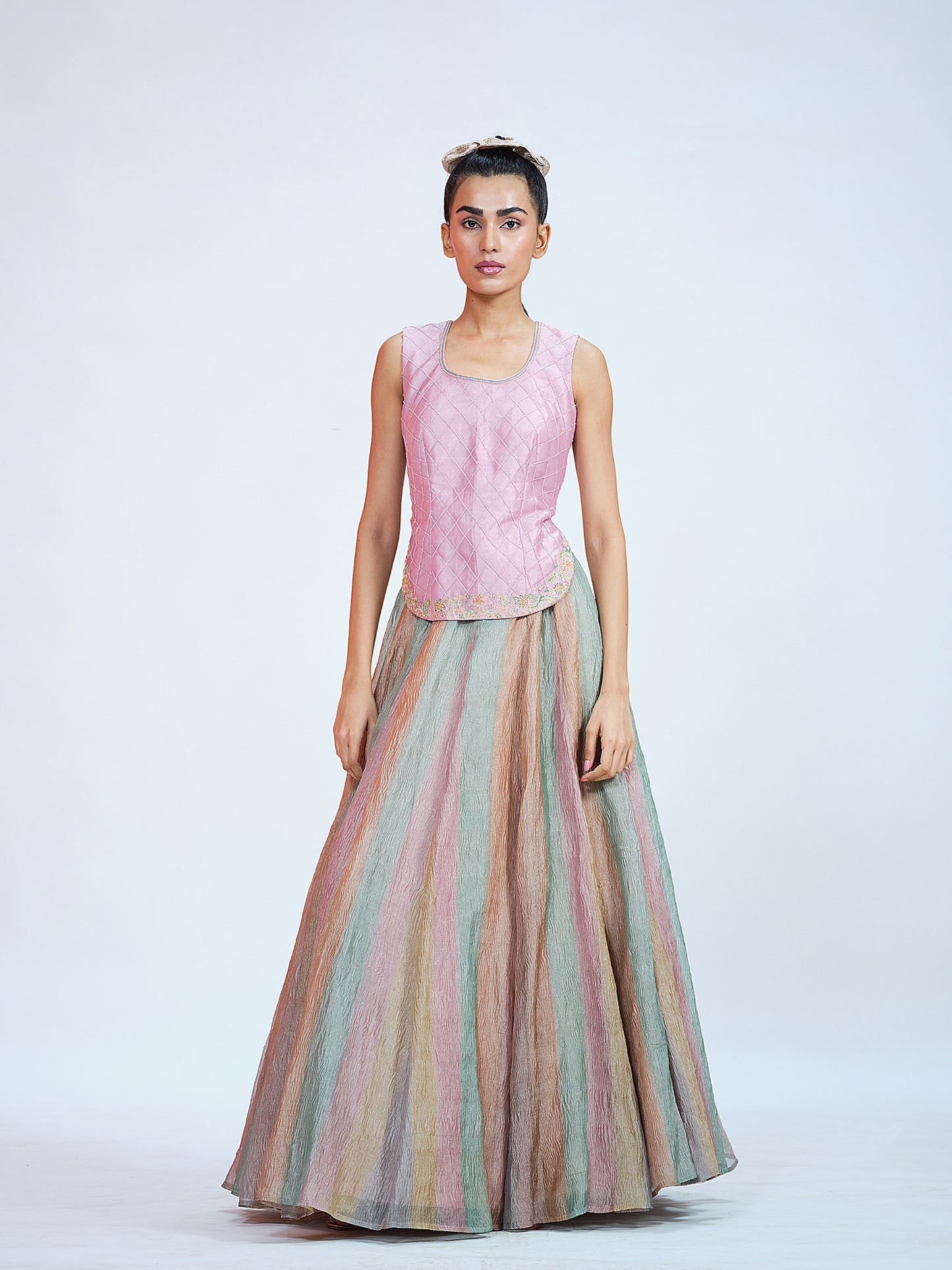 Pastel Crushed Tissue Lehenga