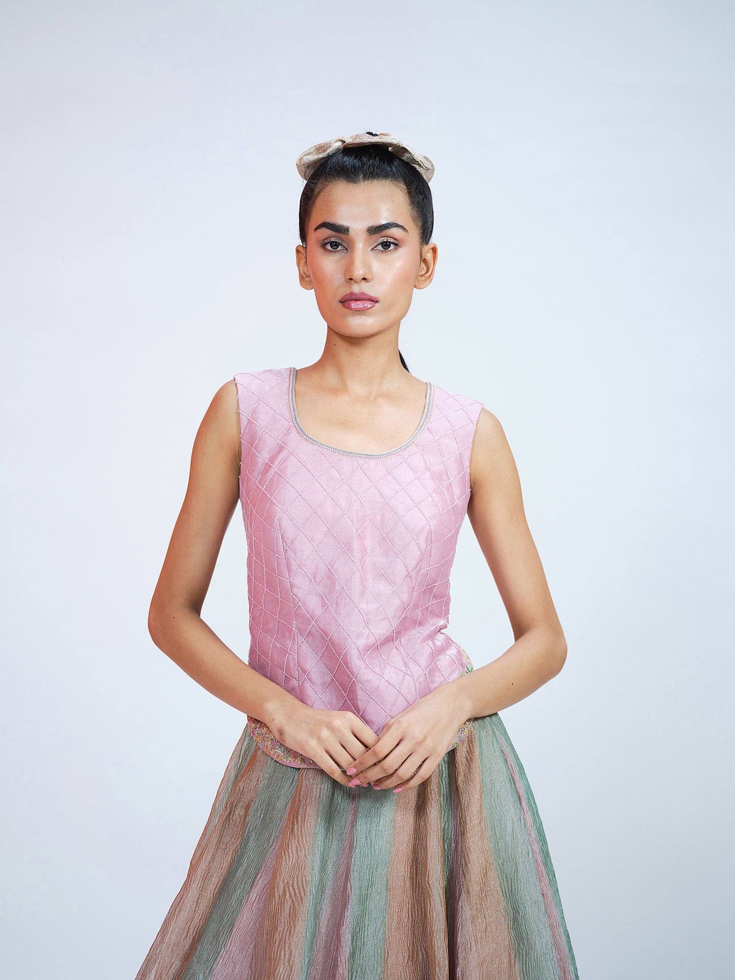 Pastel Crushed Tissue Lehenga
