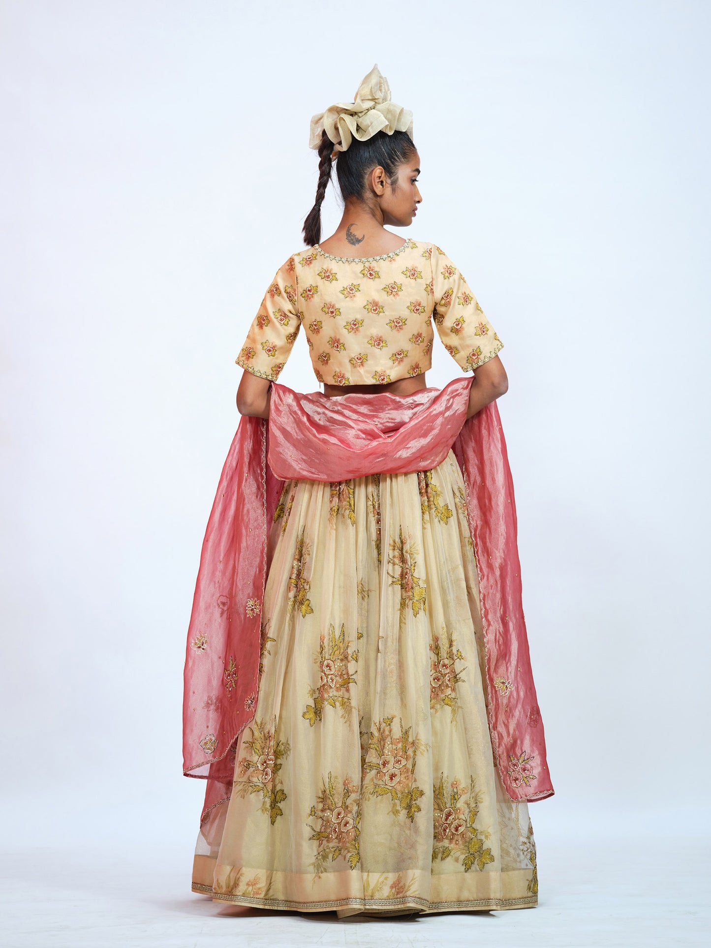 Floral Beige Tissue Lehenga
