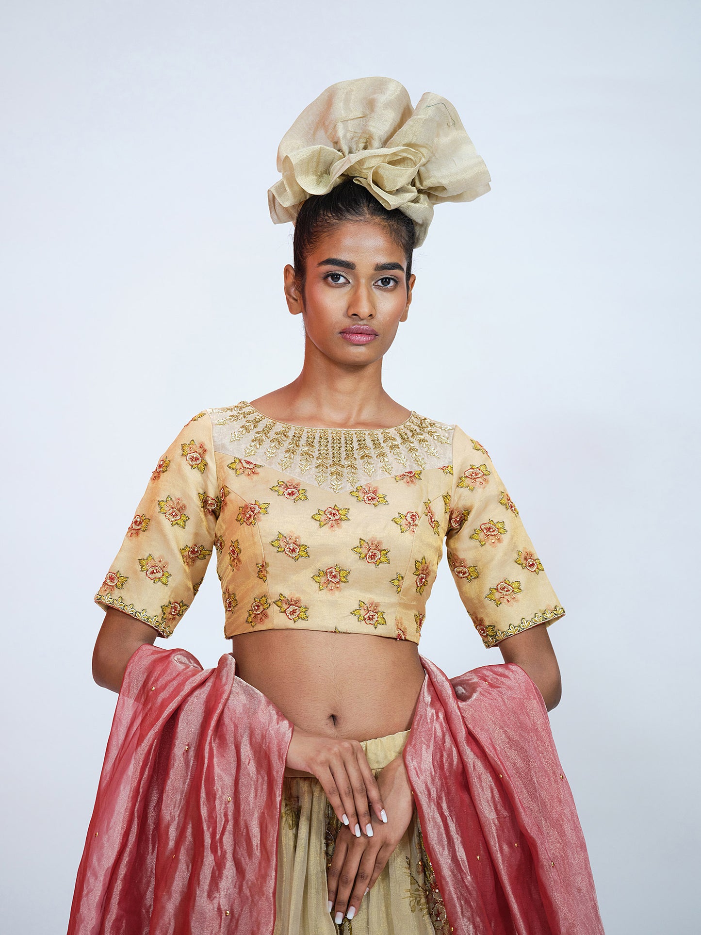 Floral Beige Tissue Lehenga