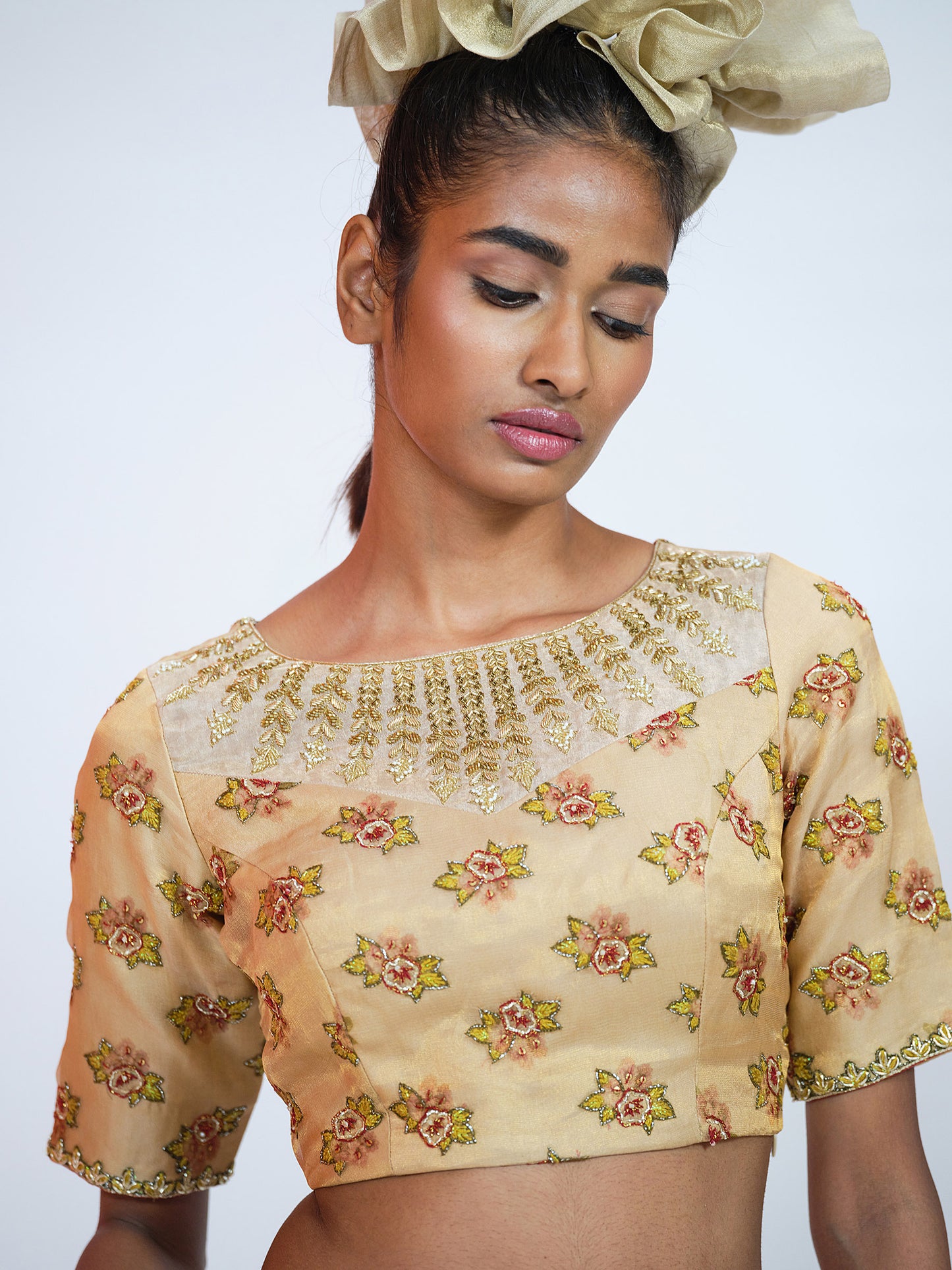 Floral Beige Tissue Lehenga
