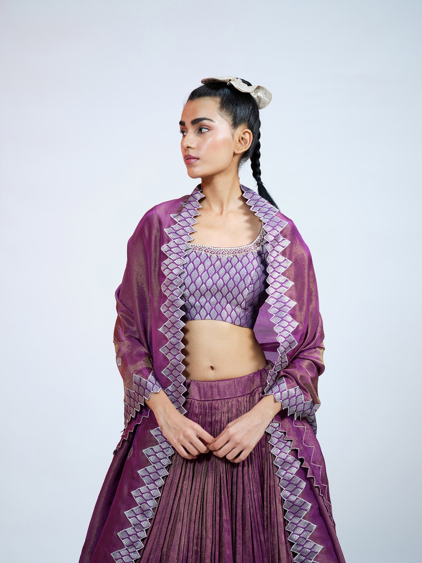 Purple Tissue and Brocade Lehenga