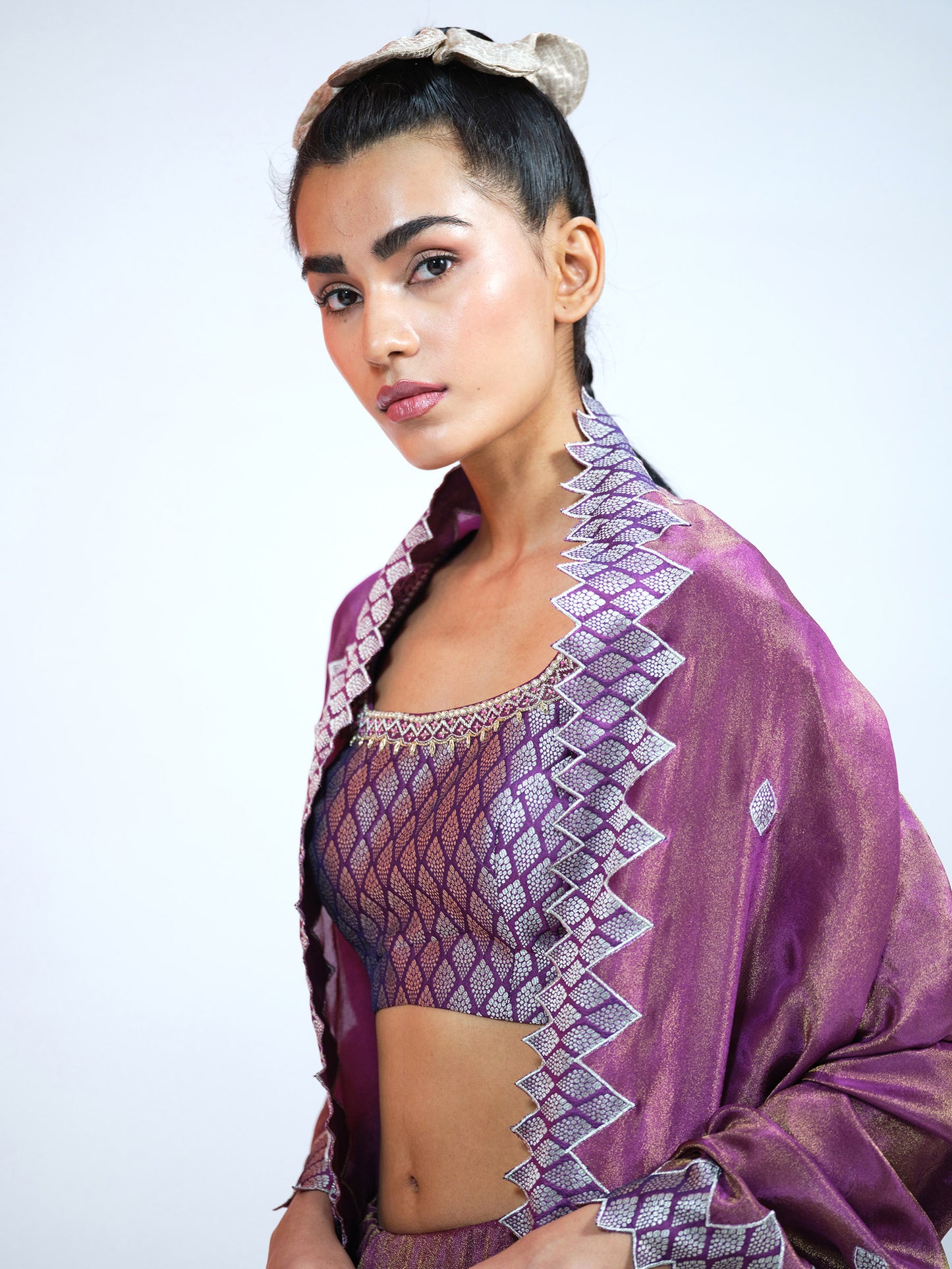 Purple Tissue and Brocade Lehenga