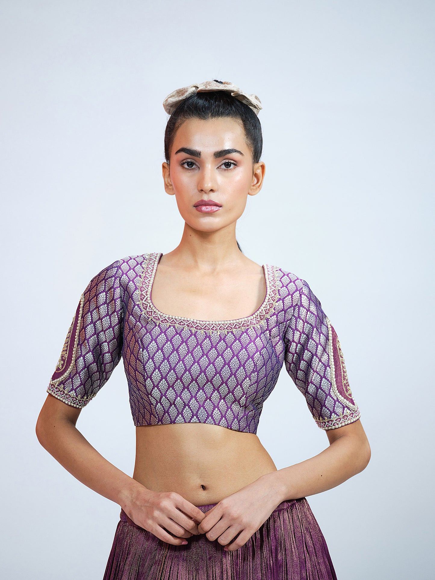 Purple Tissue and Brocade Lehenga