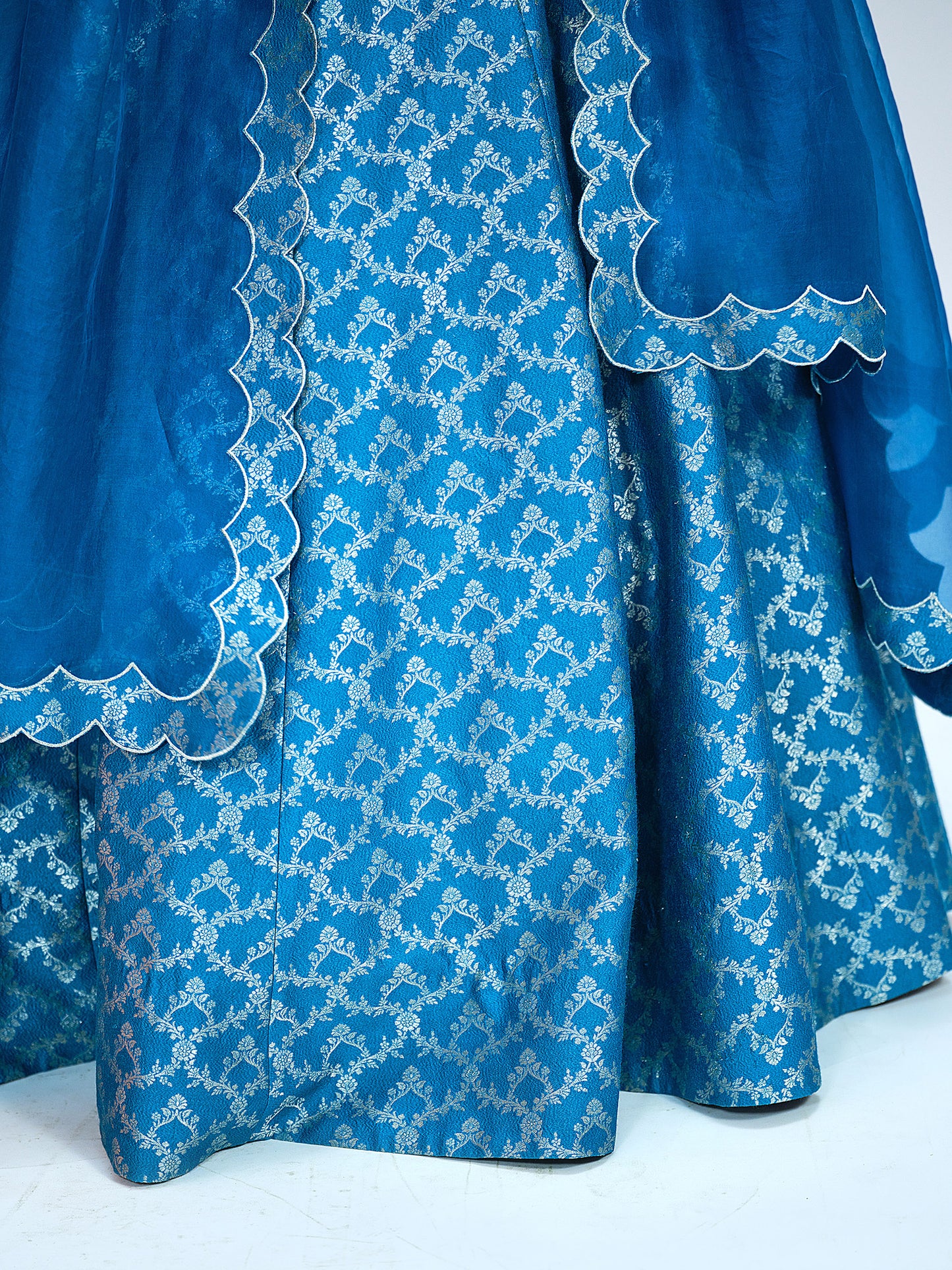Teal Blue Brocade Lehenga